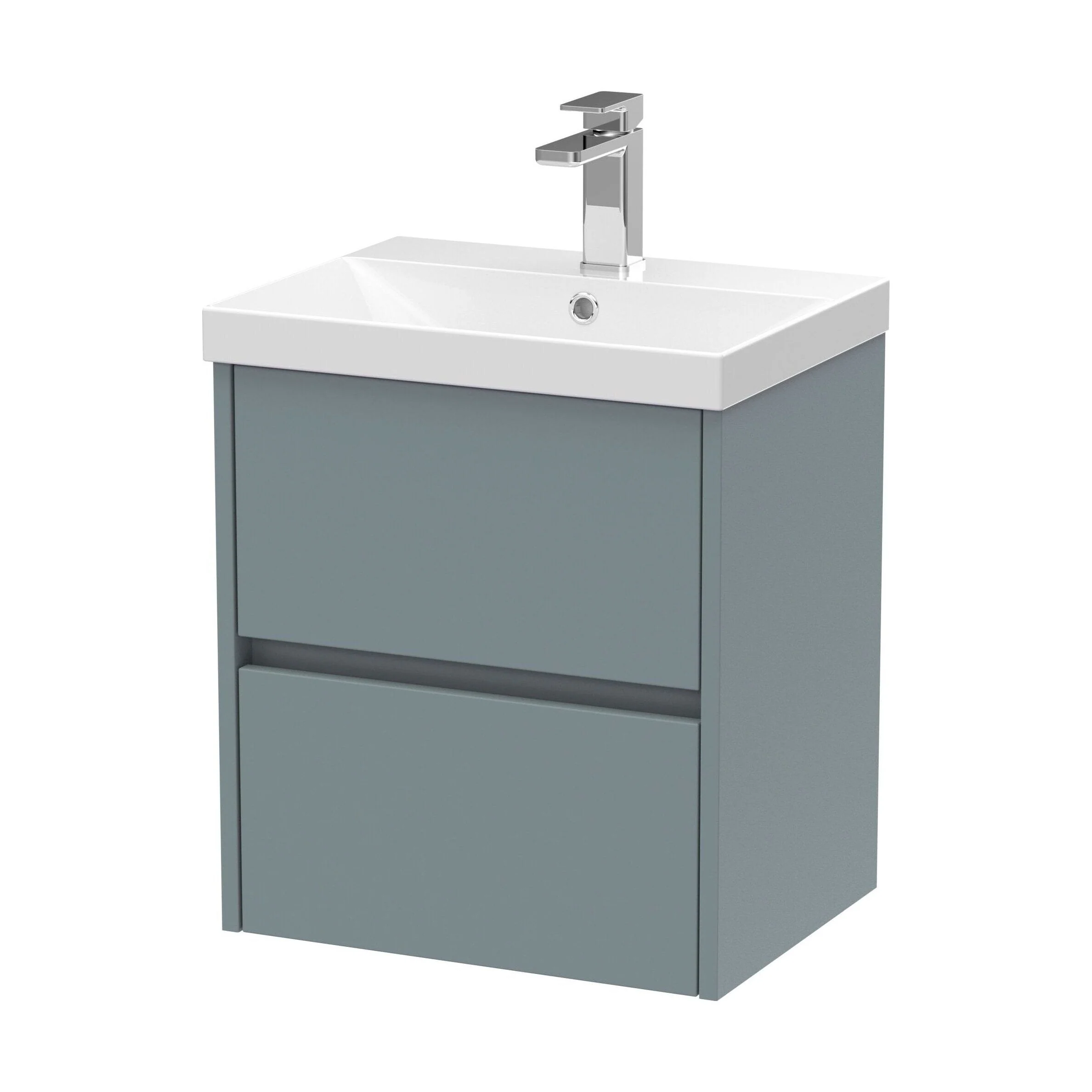 Chartley Contemporary 2 Drawer Wall Hung Vanity Unit with Thin Edge Basin, Coastal Grey, 500mm
