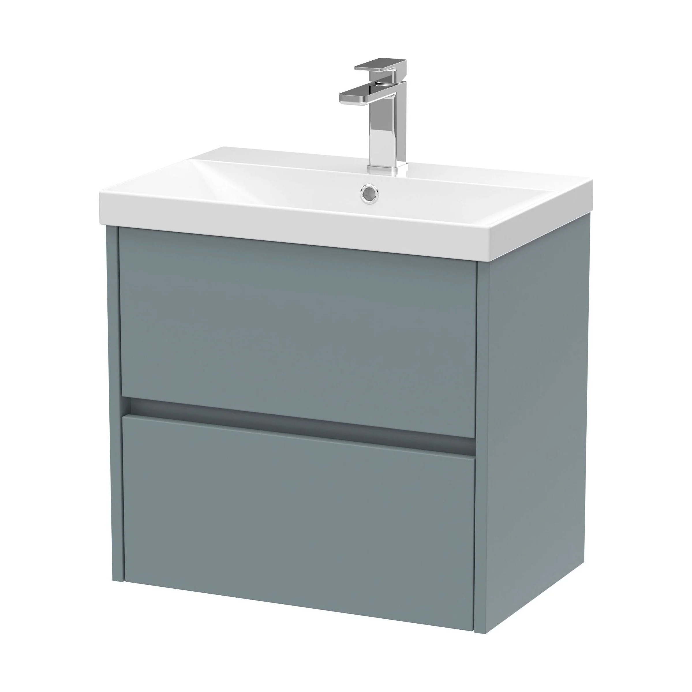 Chartley Contemporary 2 Drawer Wall Hung Vanity Unit with Thin Edge Basin, Coastal Grey, 600mm