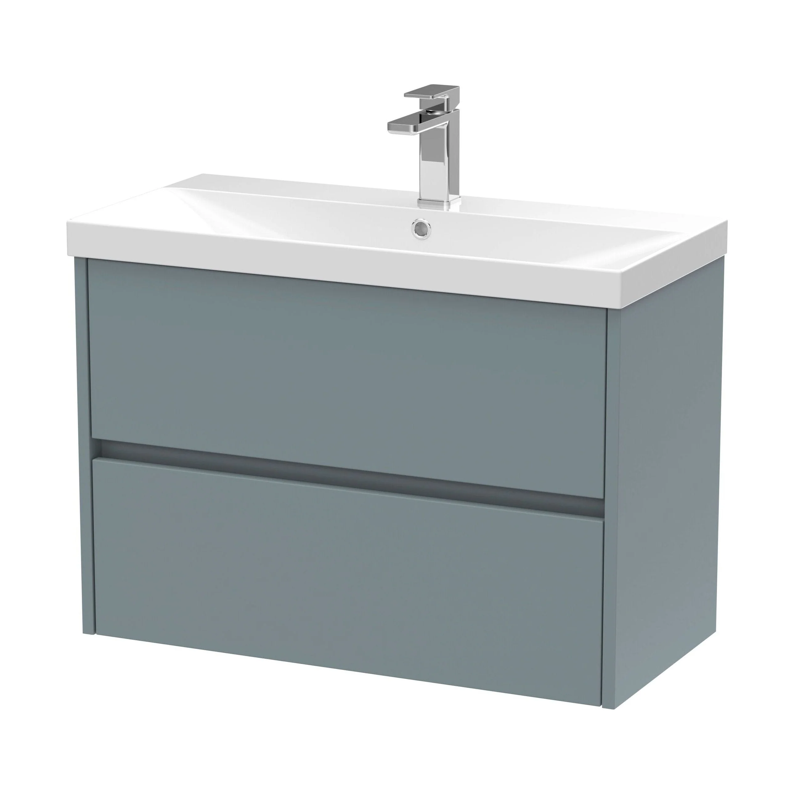 Chartley Contemporary 2 Drawer Wall Hung Vanity Unit with Thin Edge Basin, Coastal Grey, 800mm