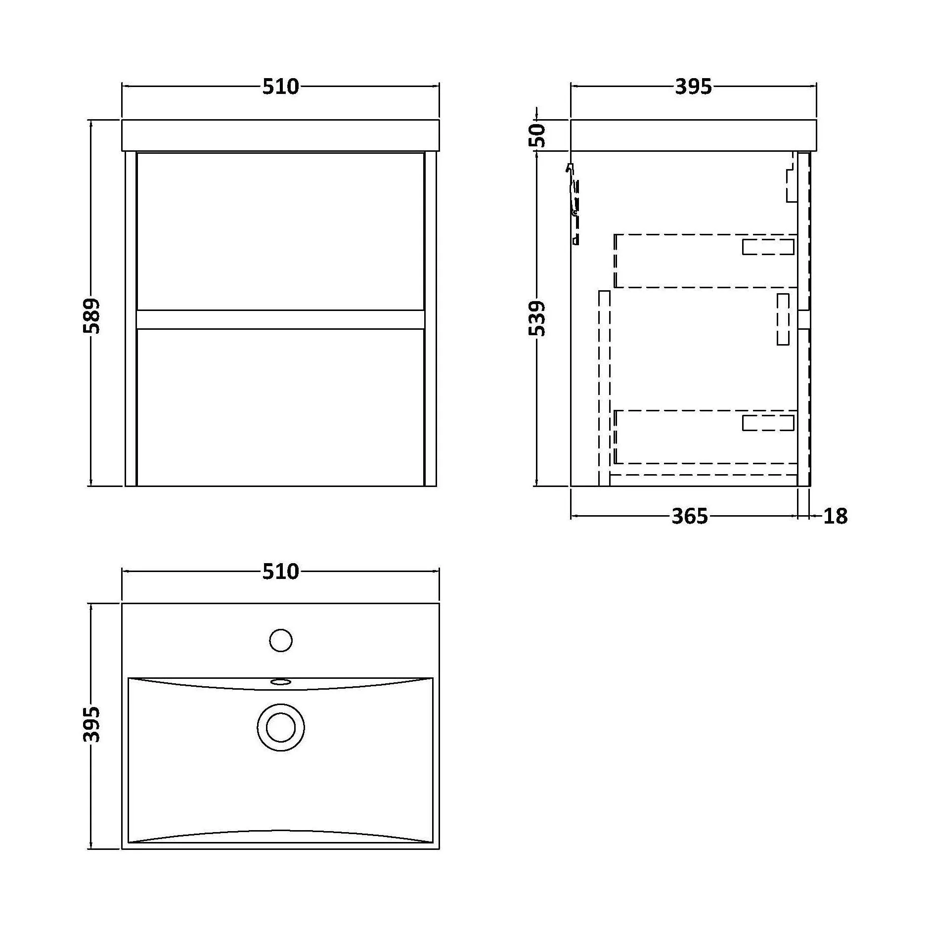 Chartley Contemporary 2 Drawer Wall Hung Vanity Unit with Thin Edge Basin, Graphite Grey Woodgrain, 500mm - Image 2