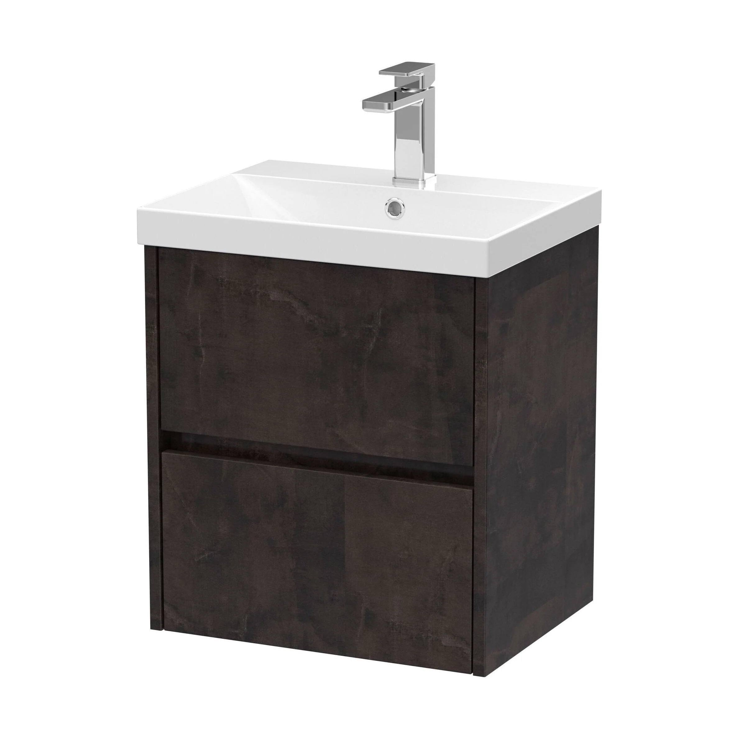 Chartley Contemporary 2 Drawer Wall Hung Vanity Unit with Thin Edge Basin, Metallic Slate, 500mm