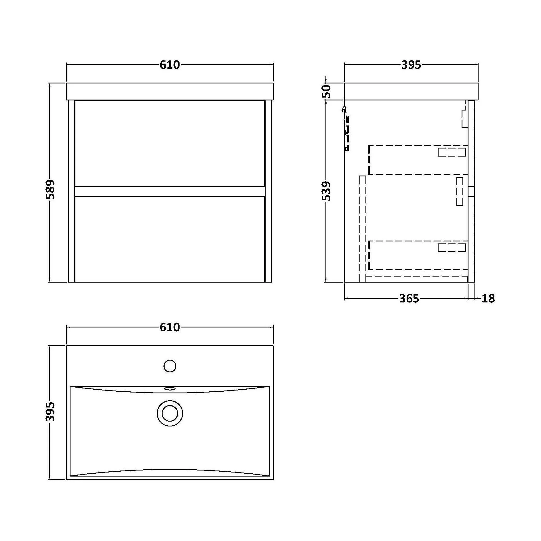 Chartley Contemporary 2 Drawer Wall Hung Vanity Unit with Thin Edge Basin, Metallic Slate, 600mm - Image 2