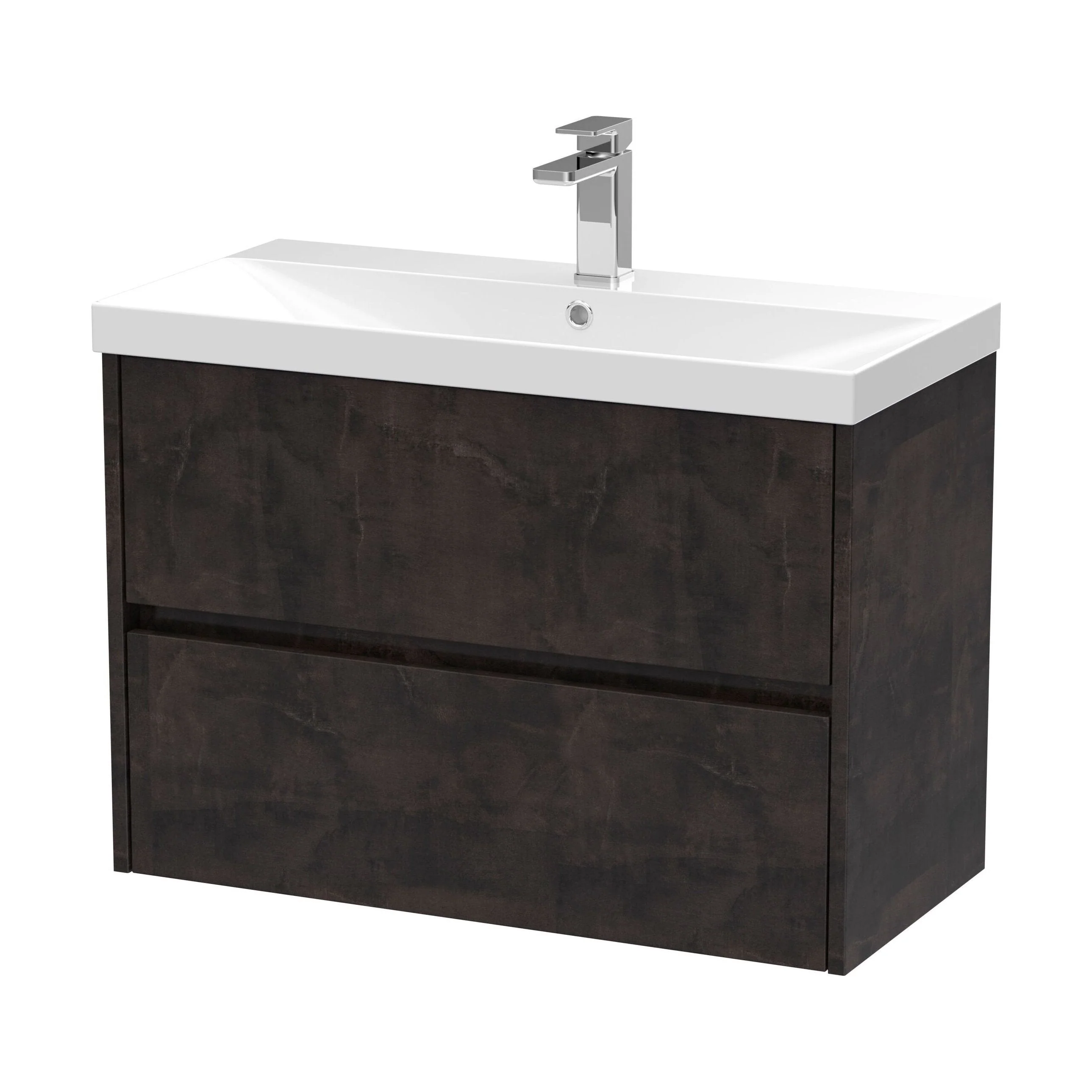 Chartley Contemporary 2 Drawer Wall Hung Vanity Unit with Thin Edge Basin, Metallic Slate, 800mm