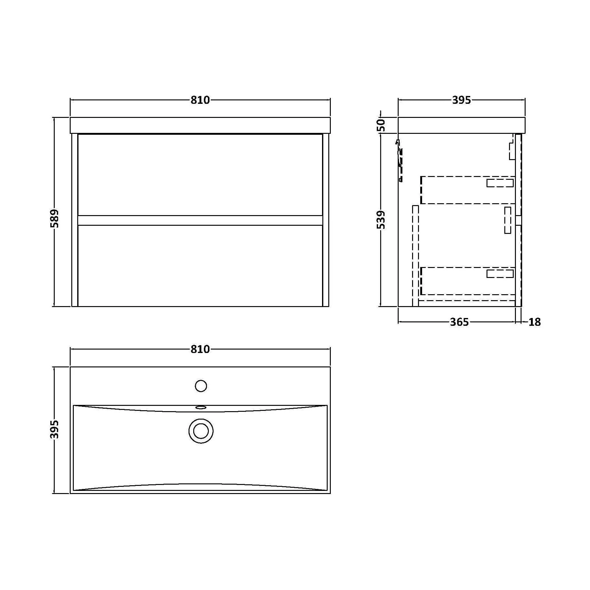 Chartley Contemporary 2 Drawer Wall Hung Vanity Unit with Thin Edge Basin, Metallic Slate, 800mm - Image 2