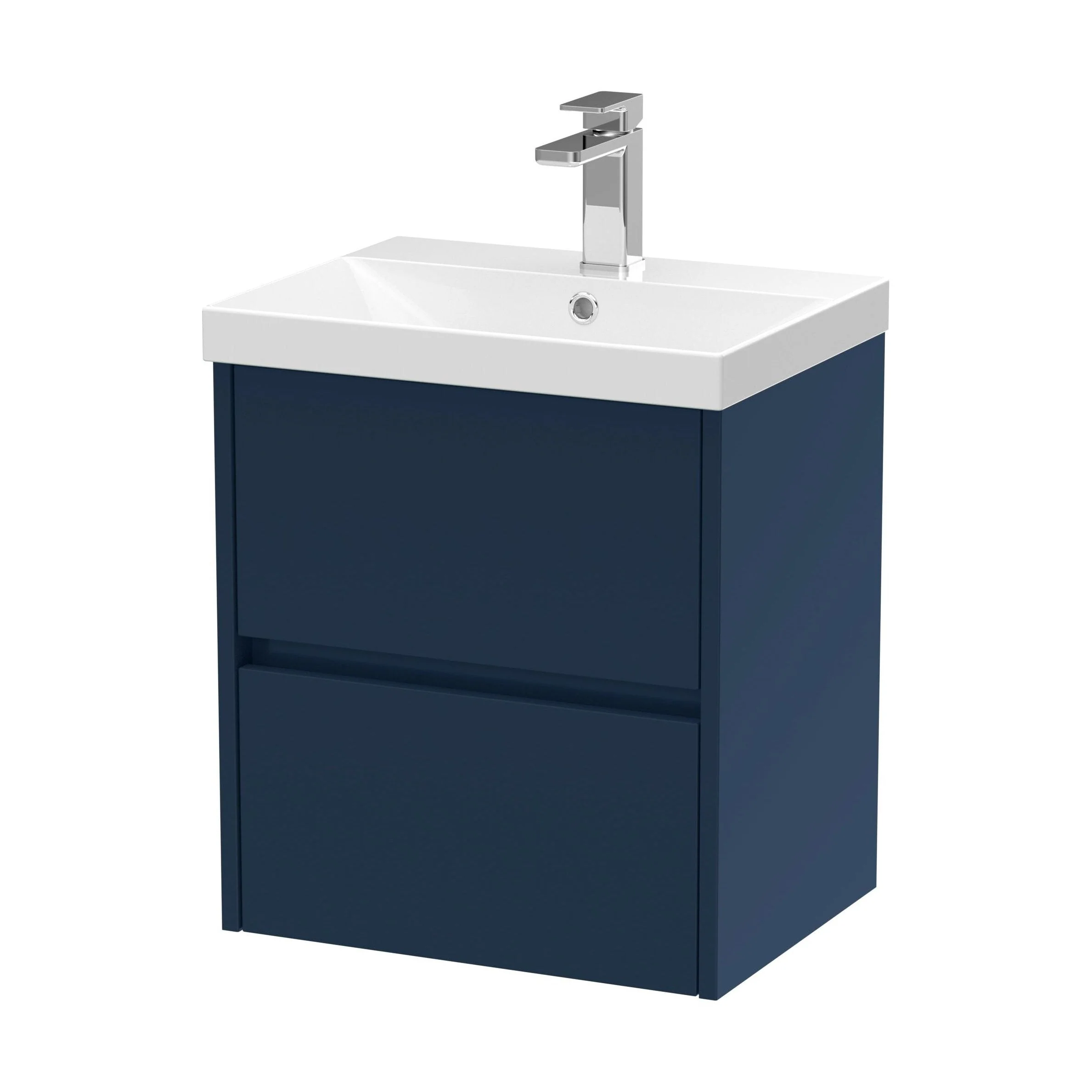 Chartley Contemporary 2 Drawer Wall Hung Vanity Unit with Thin Edge Basin, Midnight Blue, 500mm
