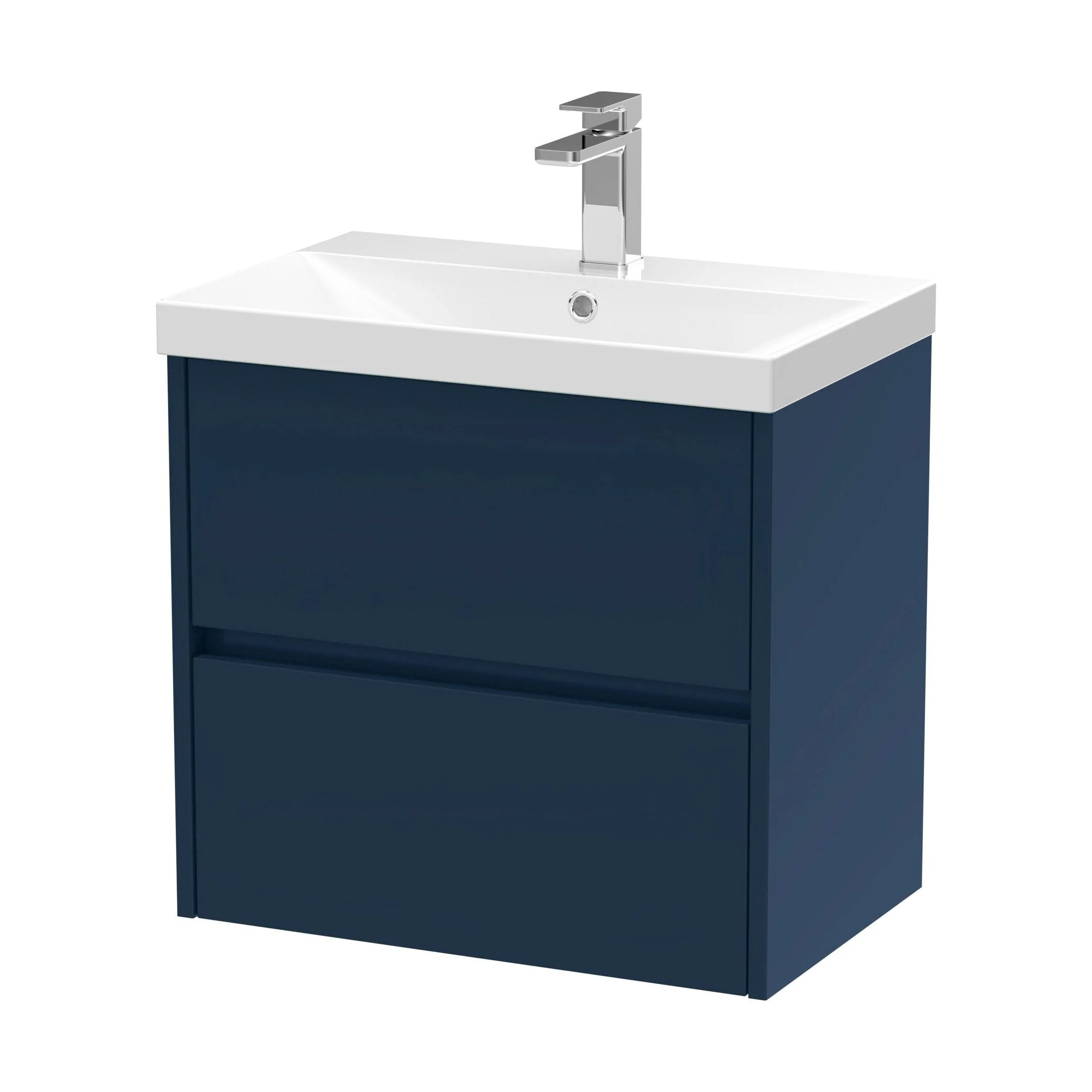 Chartley Contemporary 2 Drawer Wall Hung Vanity Unit with Thin Edge Basin, Midnight Blue, 600mm