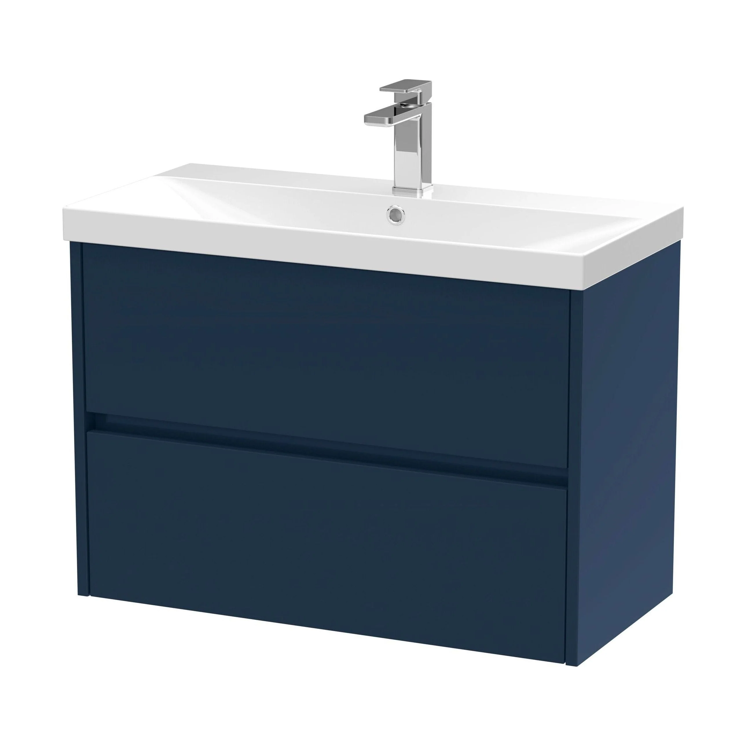 Chartley Contemporary 2 Drawer Wall Hung Vanity Unit with Thin Edge Basin, Midnight Blue, 800mm