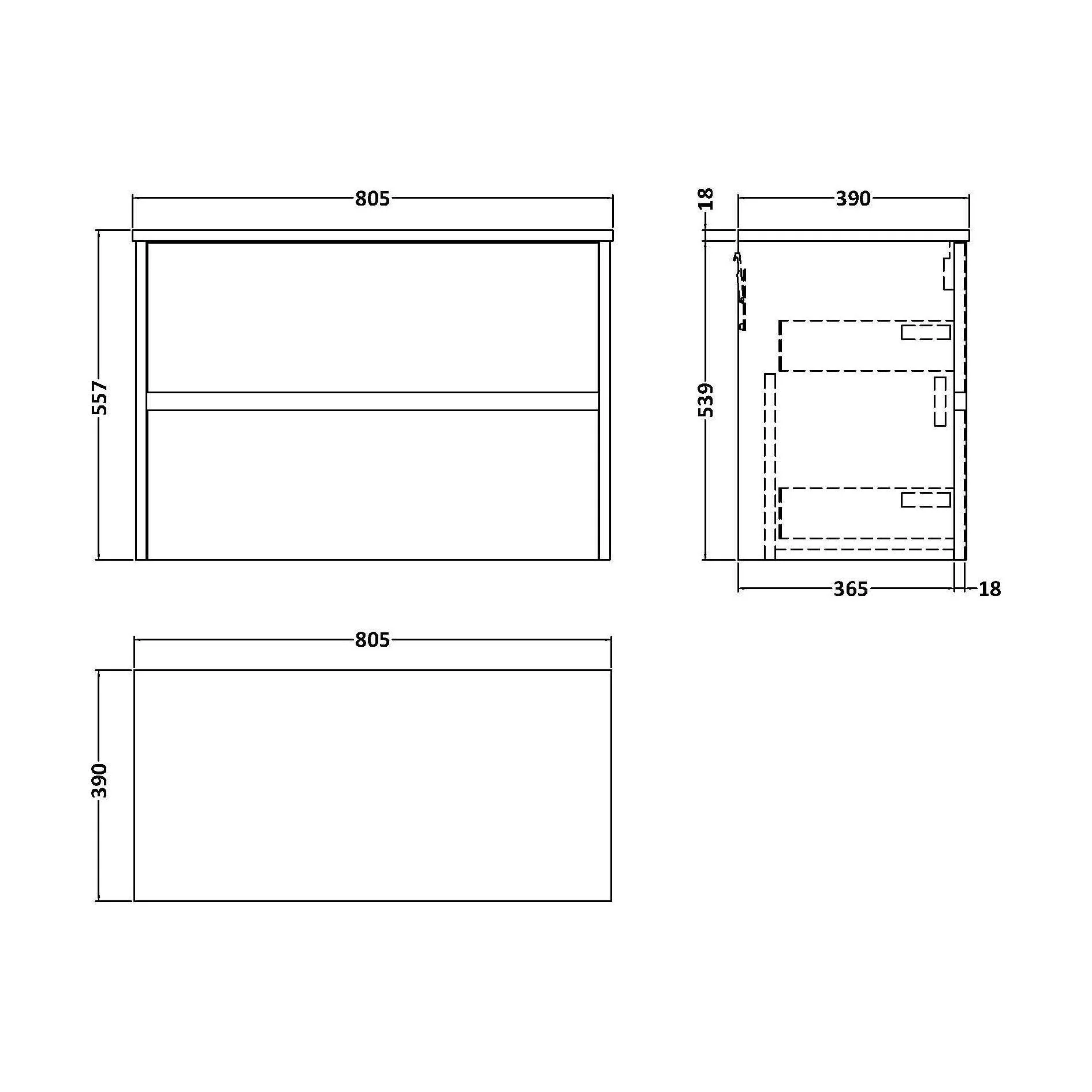 Chartley Contemporary 2 Drawer Wall Hung Vanity Unit with Worktop, 800mm - Image 2