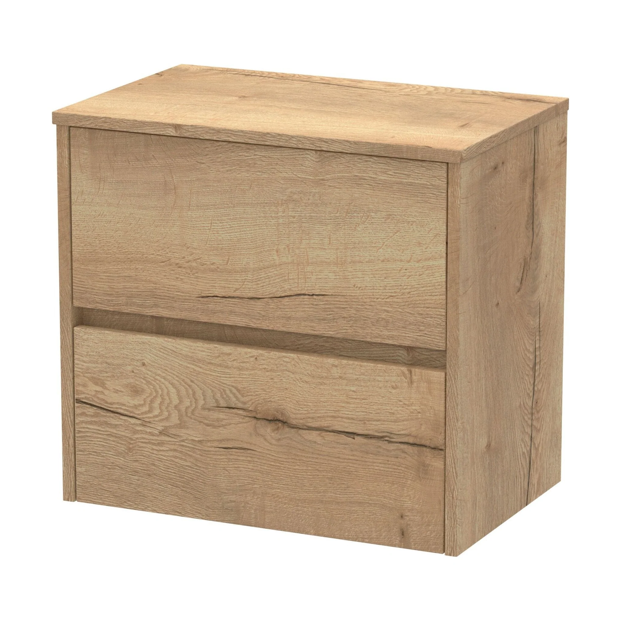 Chartley Contemporary 2 Drawer Wall Hung Vanity Unit with Worktop, Autumn Oak, 600mm
