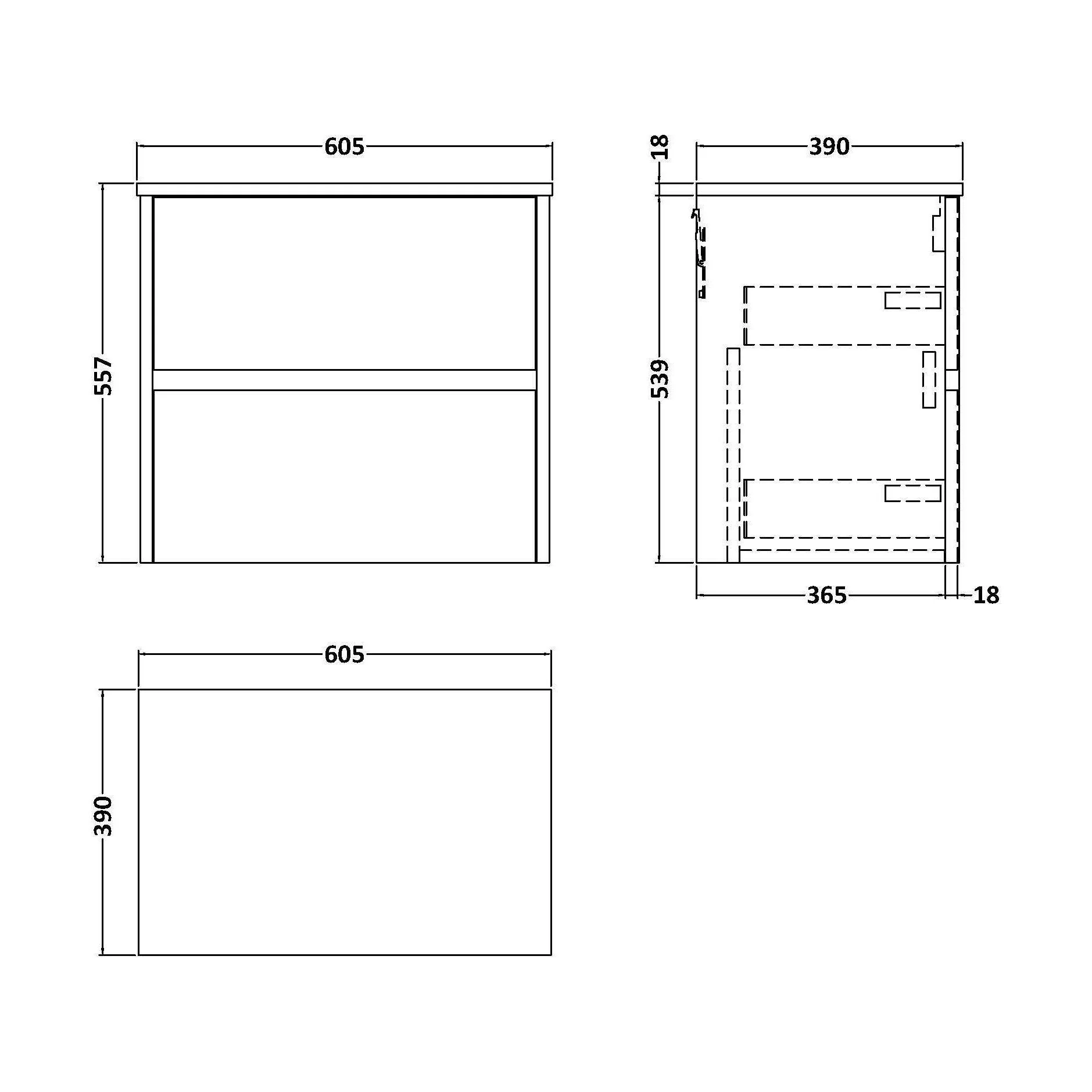 Chartley Contemporary 2 Drawer Wall Hung Vanity Unit with Worktop, Coastal Grey, 600mm - Image 2