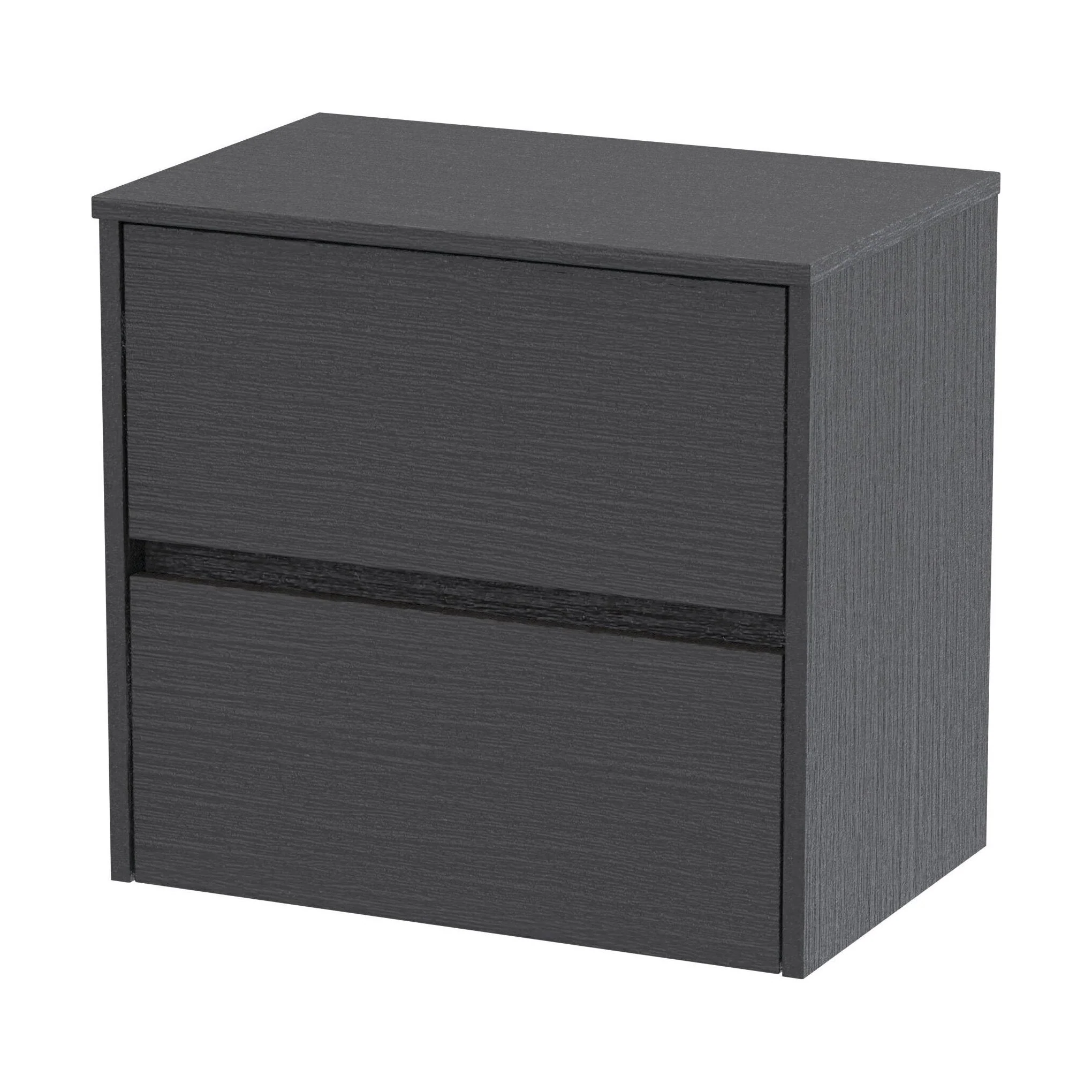 Chartley Contemporary 2 Drawer Wall Hung Vanity Unit with Worktop, Graphite Grey Woodgrain, 600mm