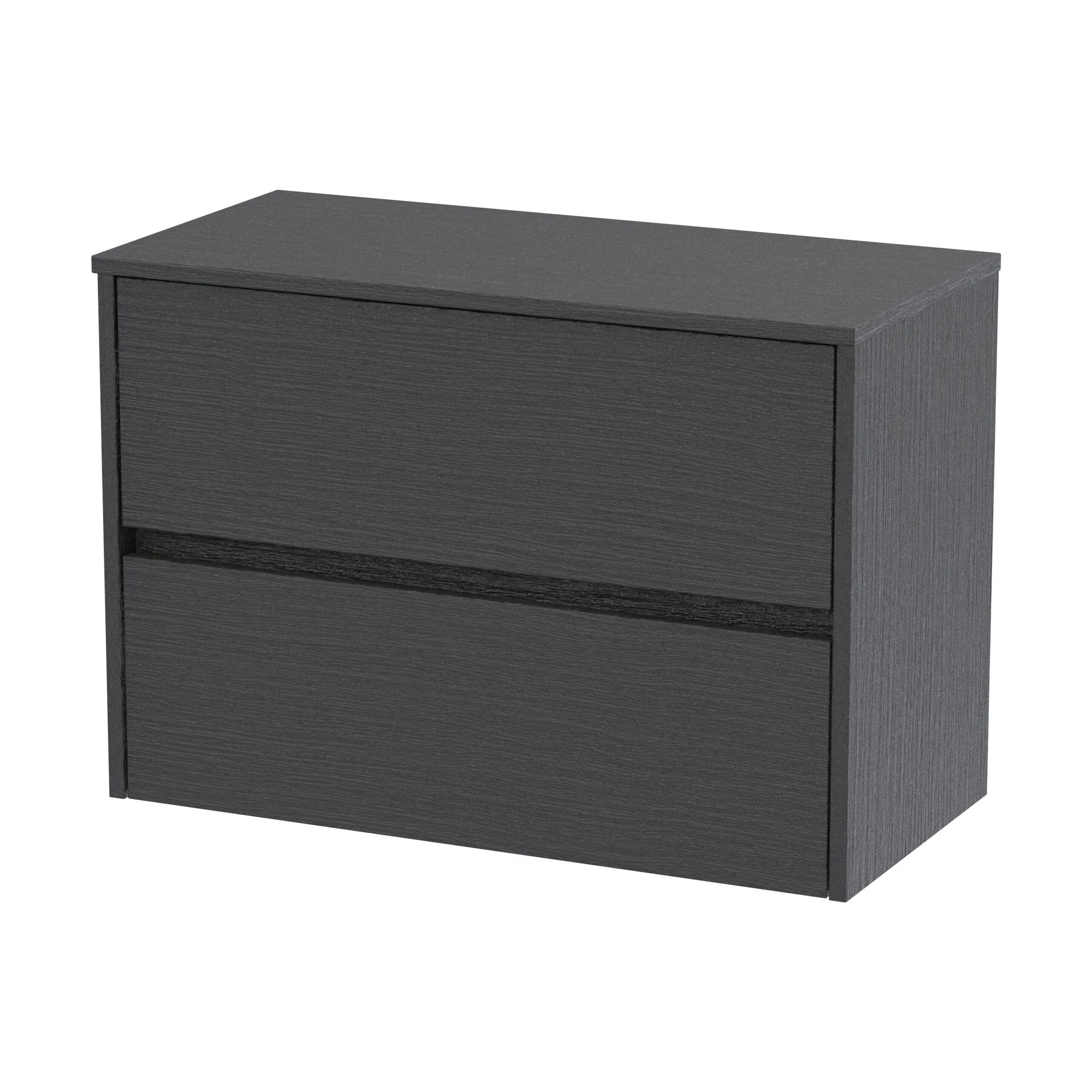 Chartley Contemporary 2 Drawer Wall Hung Vanity Unit with Worktop, Graphite Grey Woodgrain, 800mm