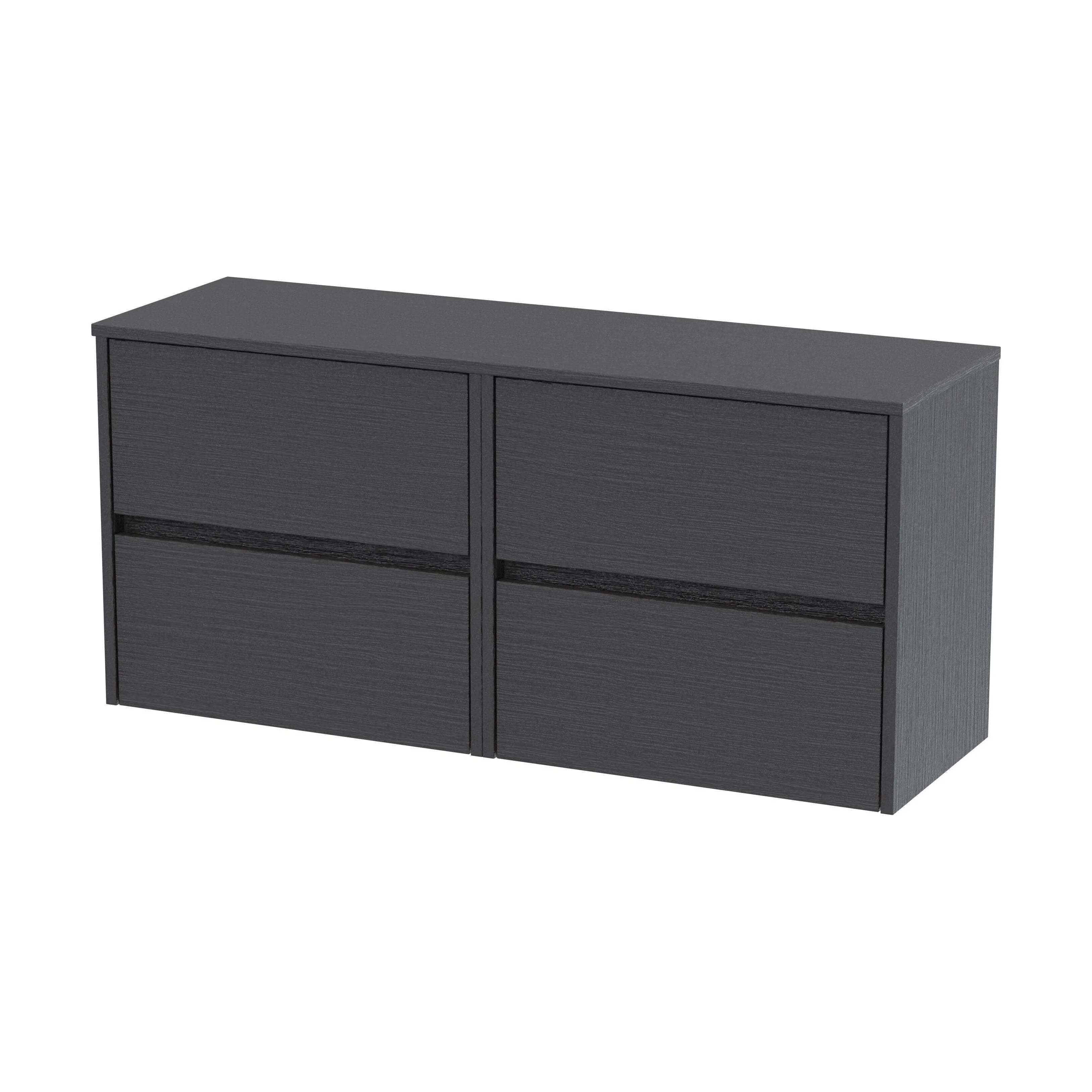 Chartley Contemporary 4 Drawer Handleless Wall Hung Vanity Unit with Worktop, Graphite Grey Woodgrain, 1205mm