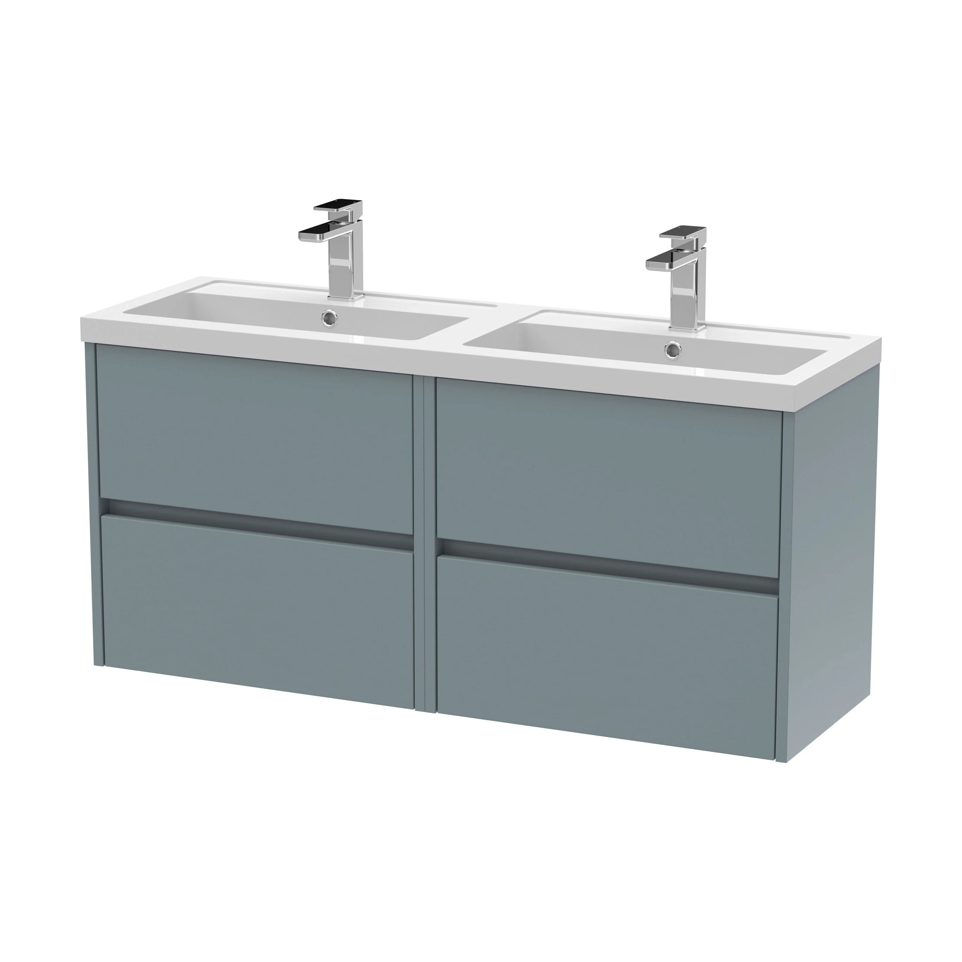 Chartley Contemporary 4 Drawer Wall Hung Vanity Unit with Double Basin, Coastal Grey, 1200mm