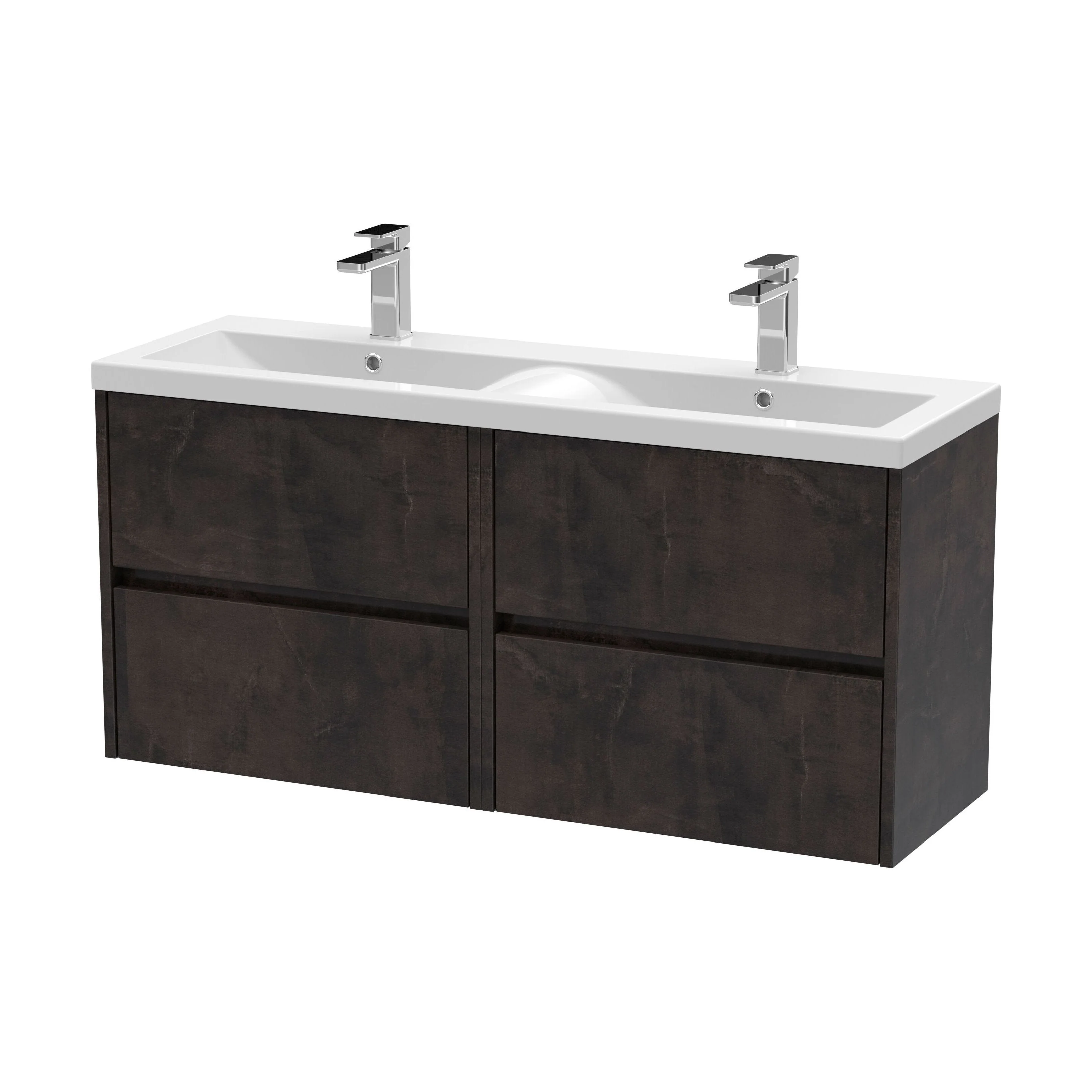 Chartley Contemporary 4 Drawer Wall Hung Vanity Unit with Double Basin, Metallic Slate, 1200mm