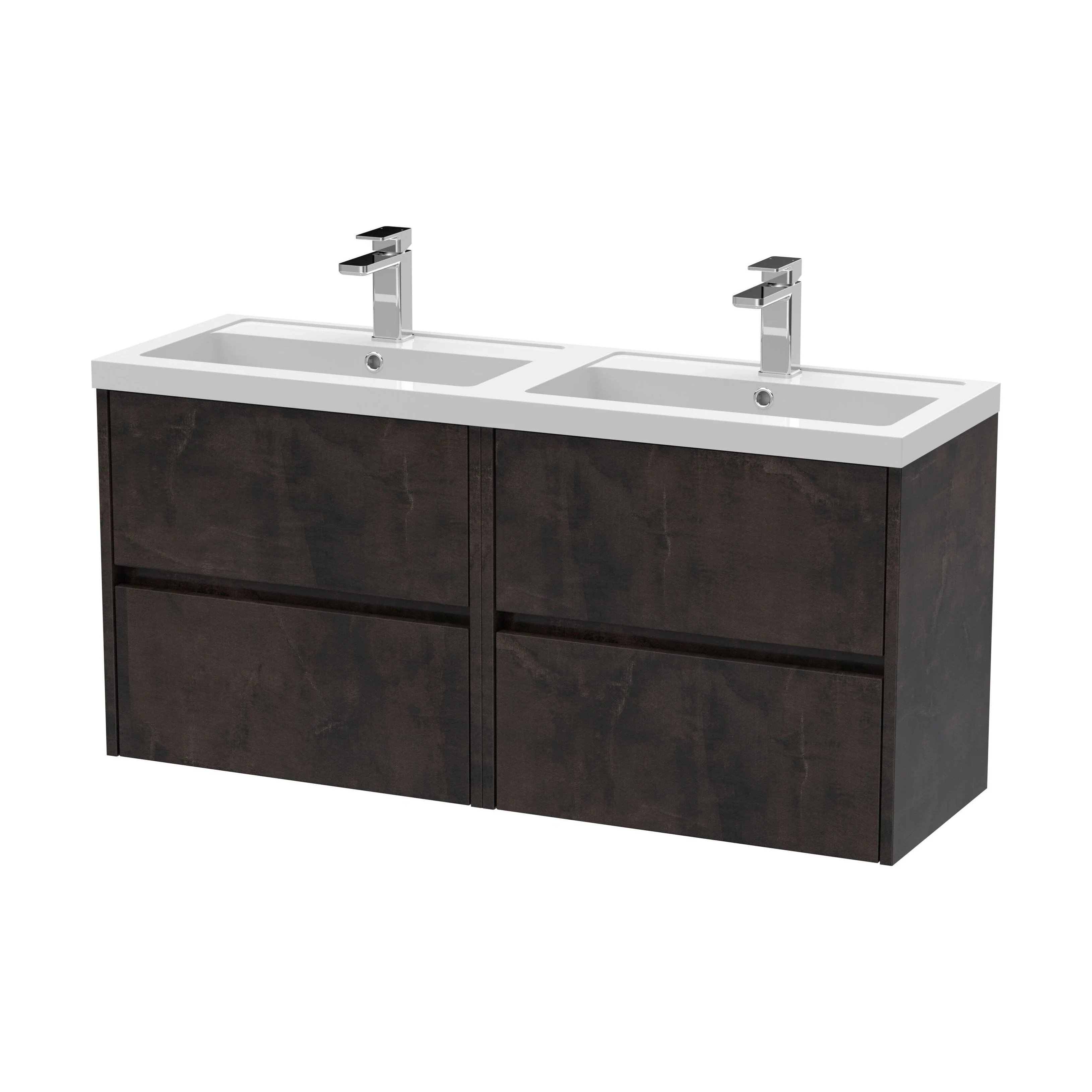 Chartley Contemporary 4 Drawer Wall Hung Vanity Unit with Double Basin, Metallic Slate, 1200mm