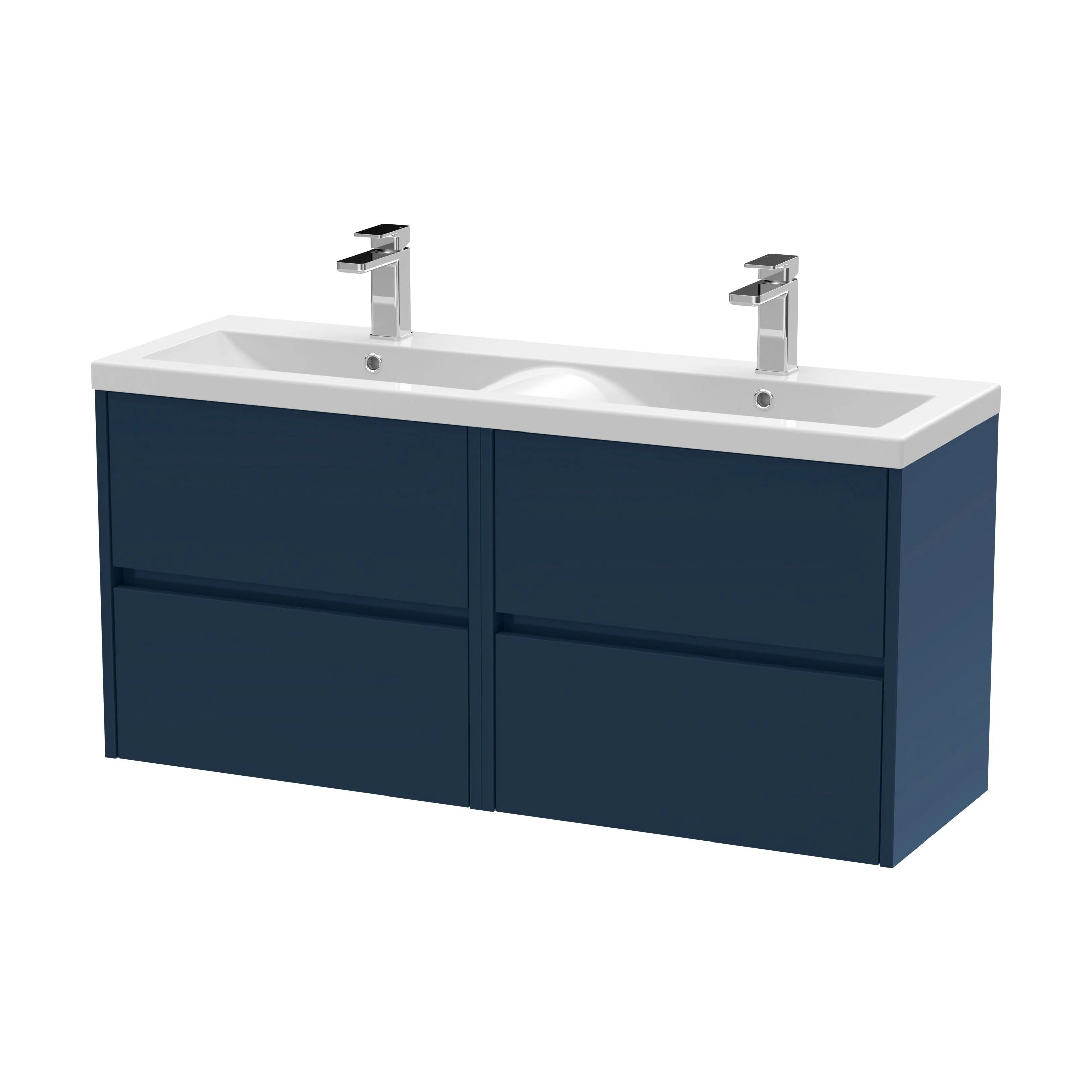Chartley Contemporary 4 Drawer Wall Hung Vanity Unit with Double Basin, Midnight Blue, 1200mm