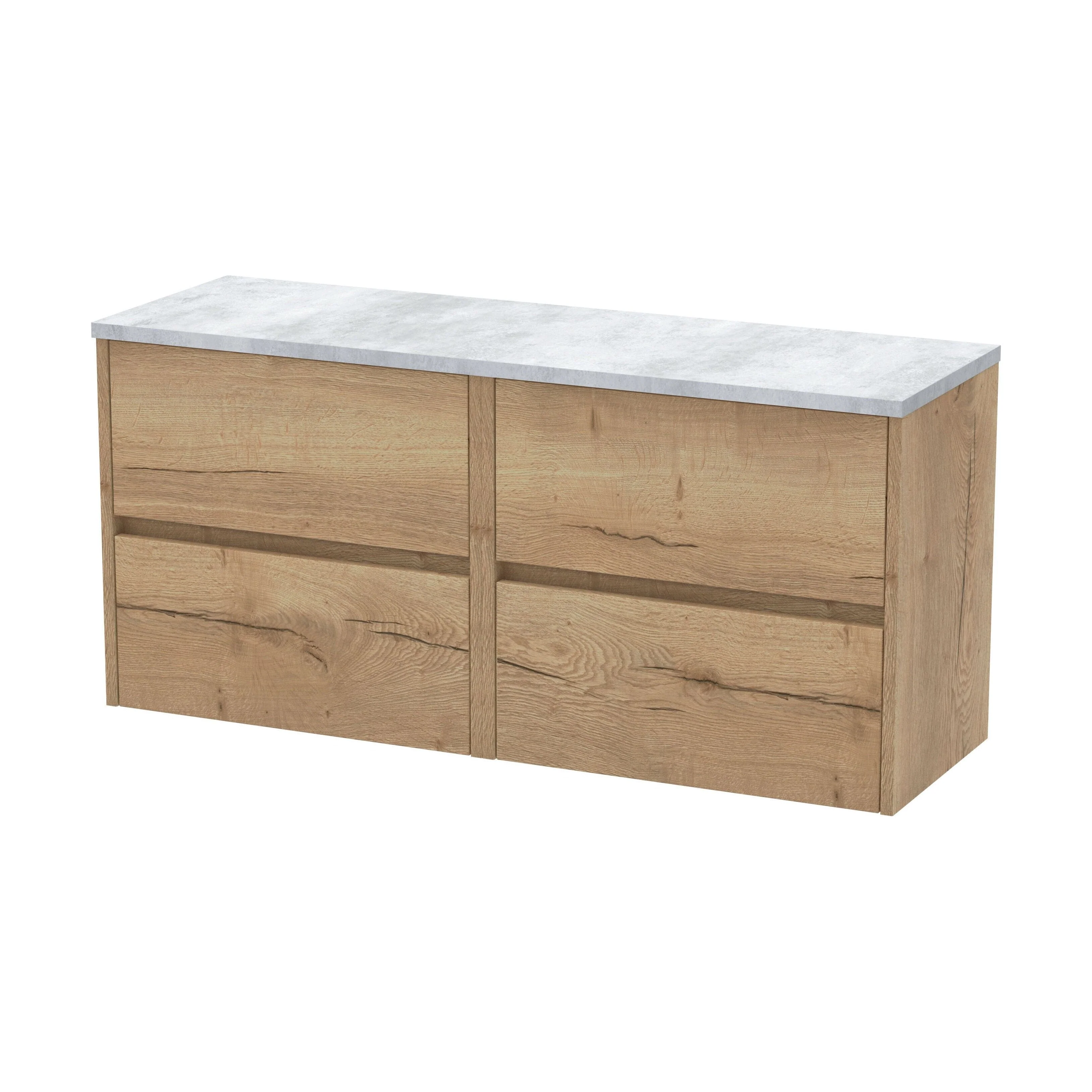 Chartley Contemporary 4 Drawer Wall Hung Vanity Unit with Laminate Worktop, Autumn Oak, 1200mm