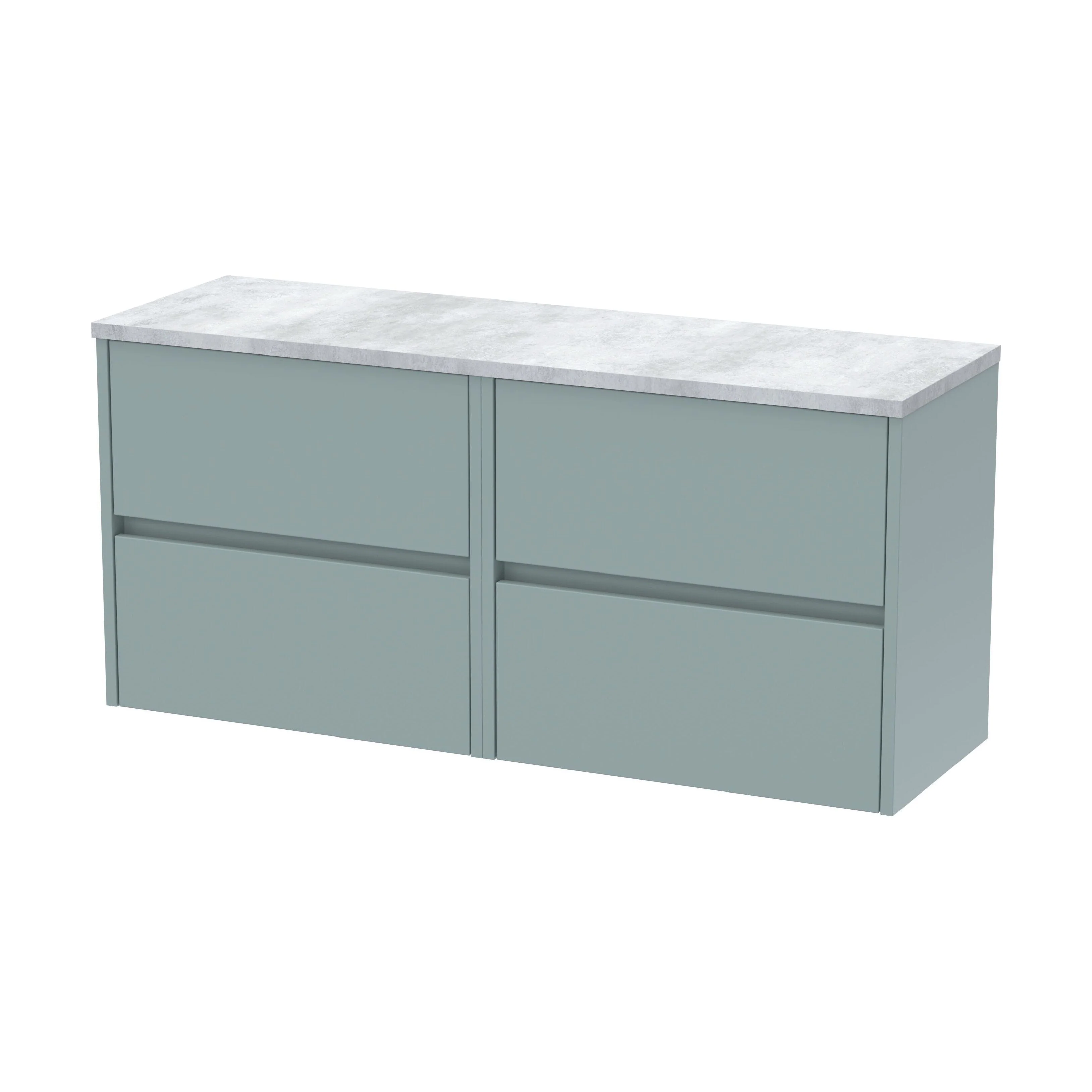 Chartley Contemporary 4 Drawer Wall Hung Vanity Unit with Laminate Worktop, Coastal Grey, 1200mm