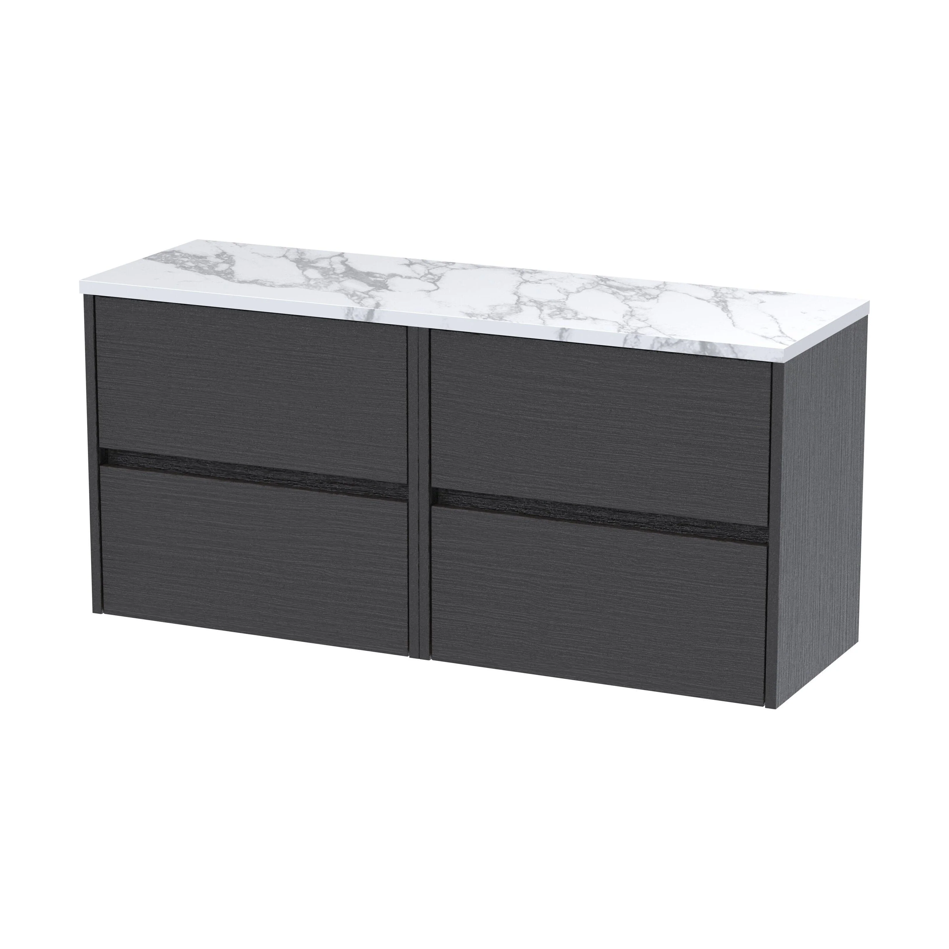 Chartley Contemporary 4 Drawer Wall Hung Vanity Unit with Laminate Worktop, Graphite Grey Woodgrain, 1200mm