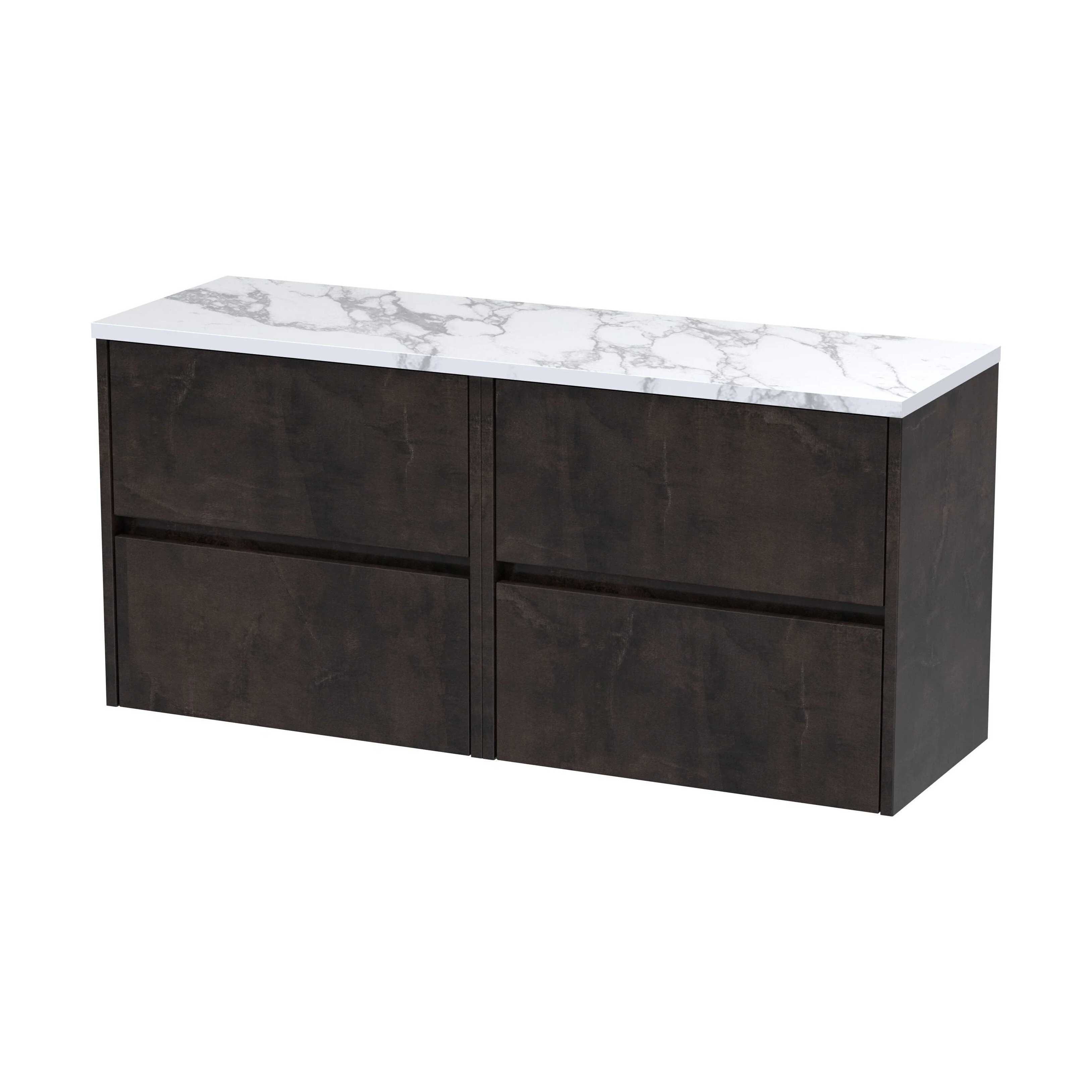 Chartley Contemporary 4 Drawer Wall Hung Vanity Unit with Laminate Worktop, Metallic Slate, 1200mm