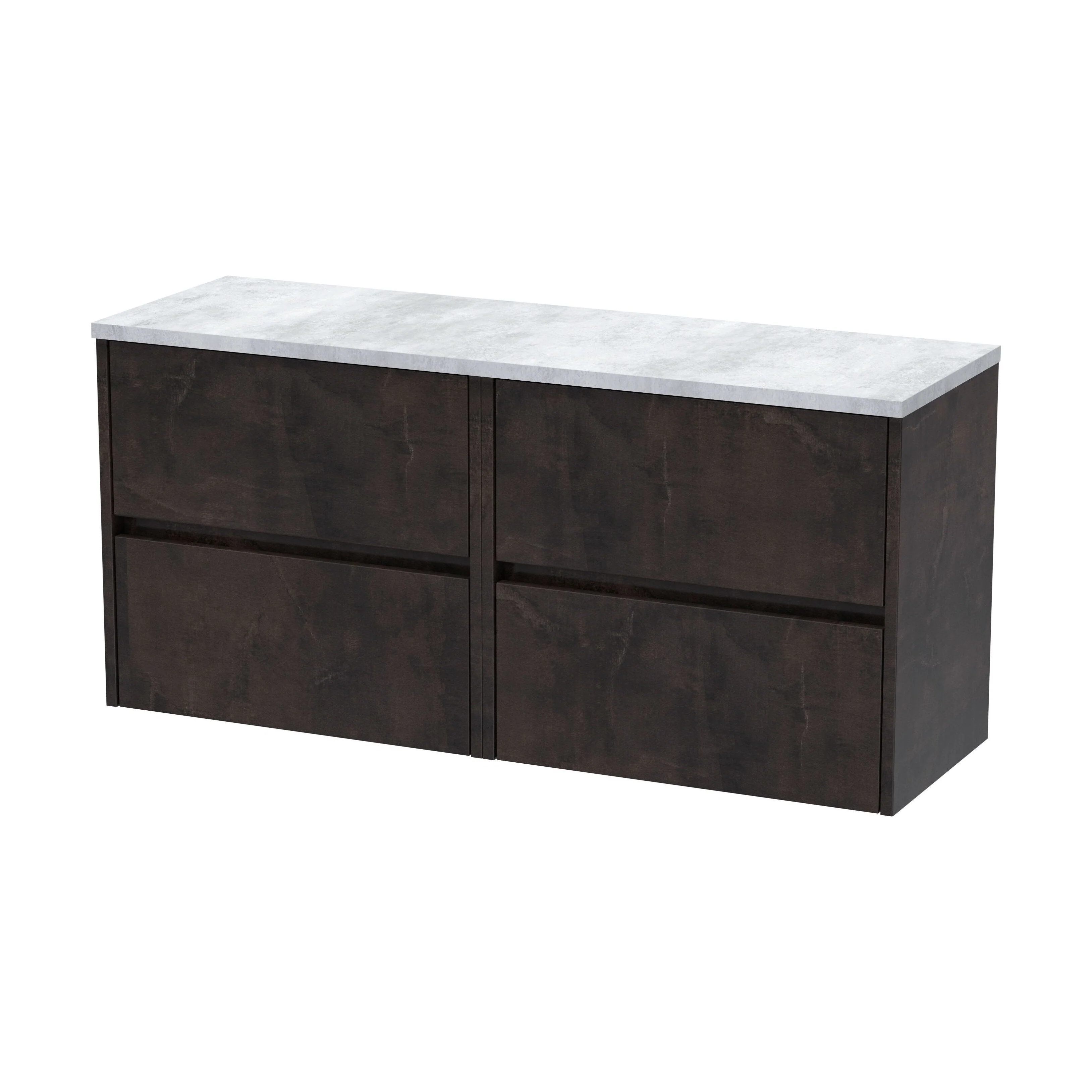 Chartley Contemporary 4 Drawer Wall Hung Vanity Unit with Laminate Worktop, Metallic Slate, 1200mm