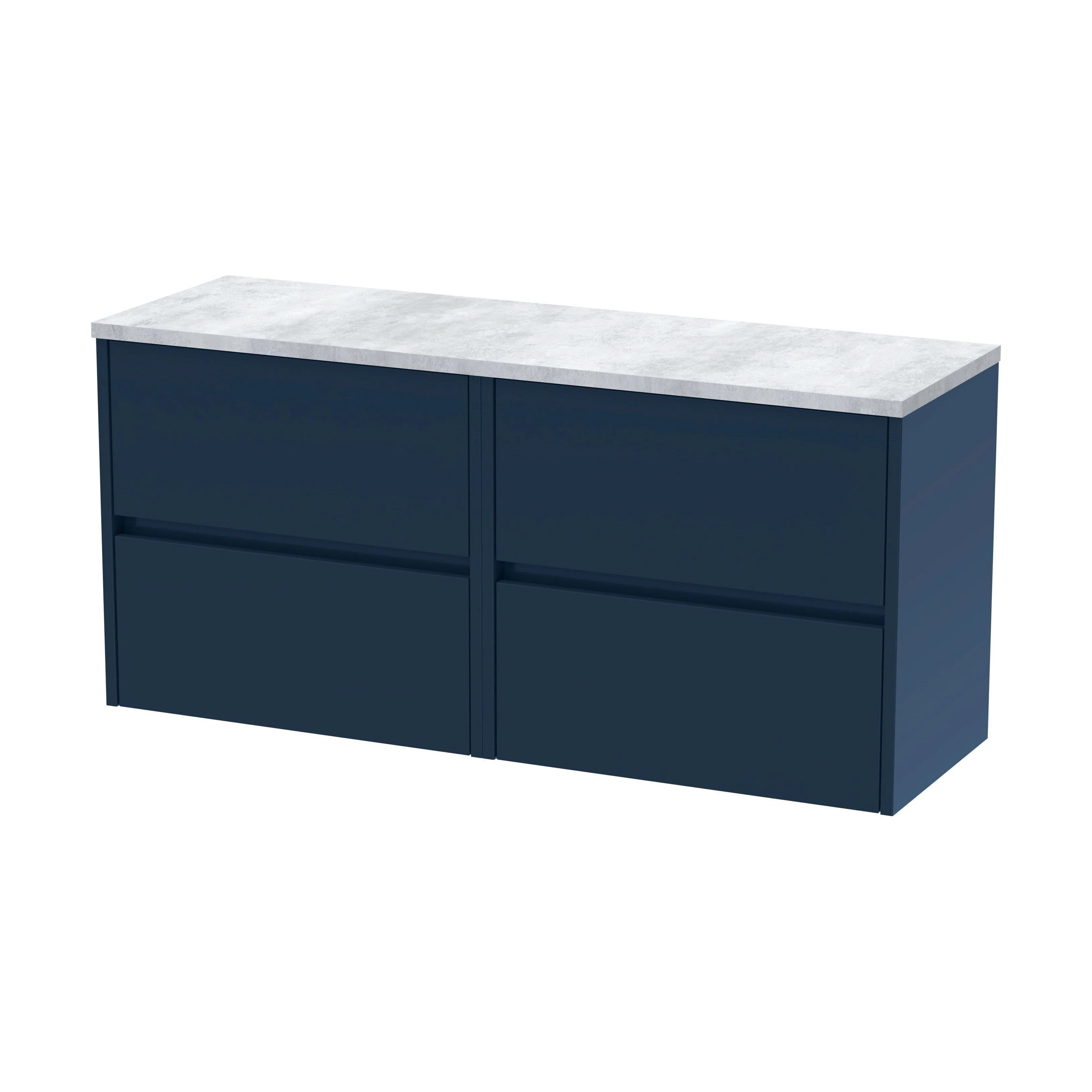 Chartley Contemporary 4 Drawer Wall Hung Vanity Unit with Laminate Worktop, Midnight Blue, 1200mm