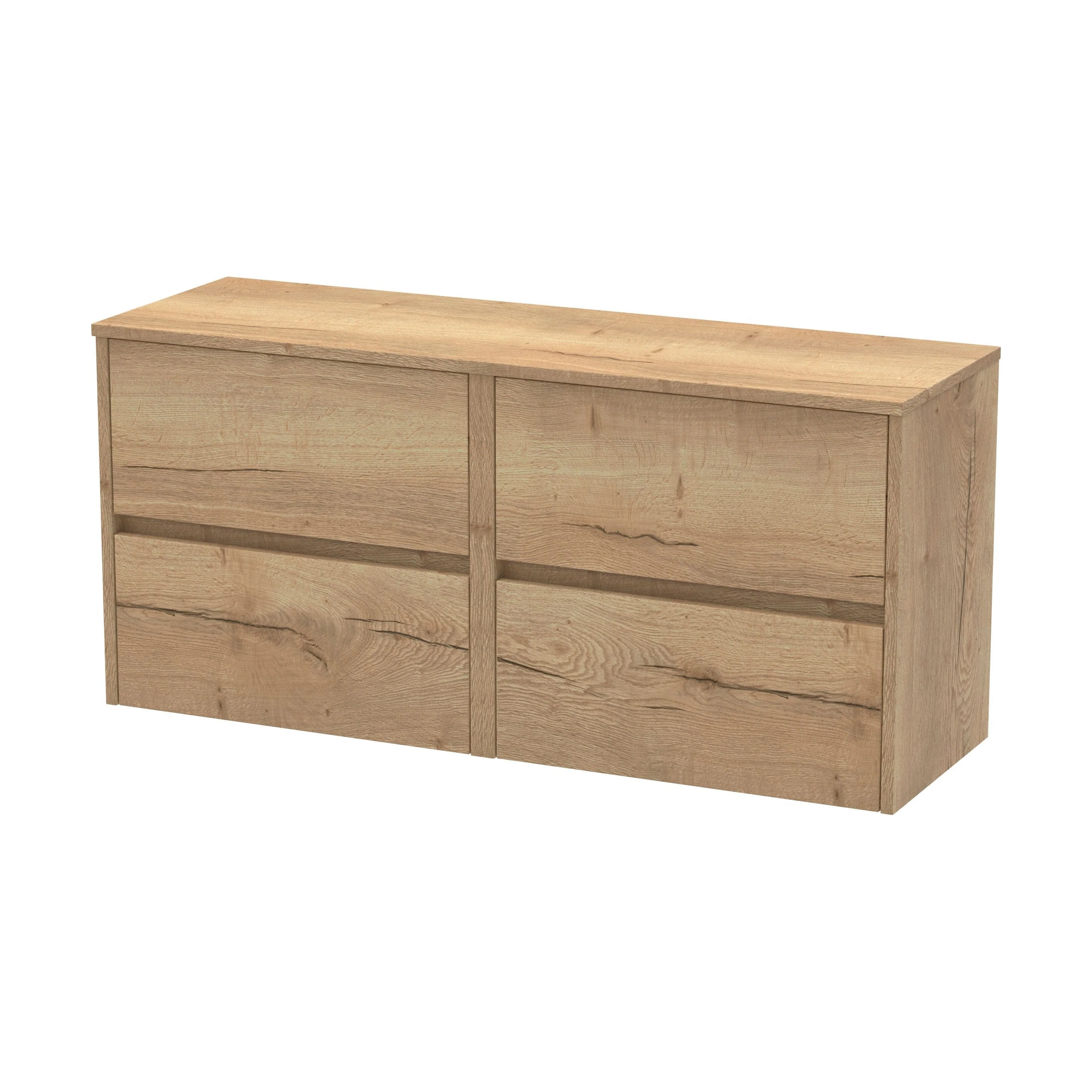 Chartley Contemporary 4 Drawer Wall Hung Vanity Unit with Worktop, Autumn Oak, 1200mm