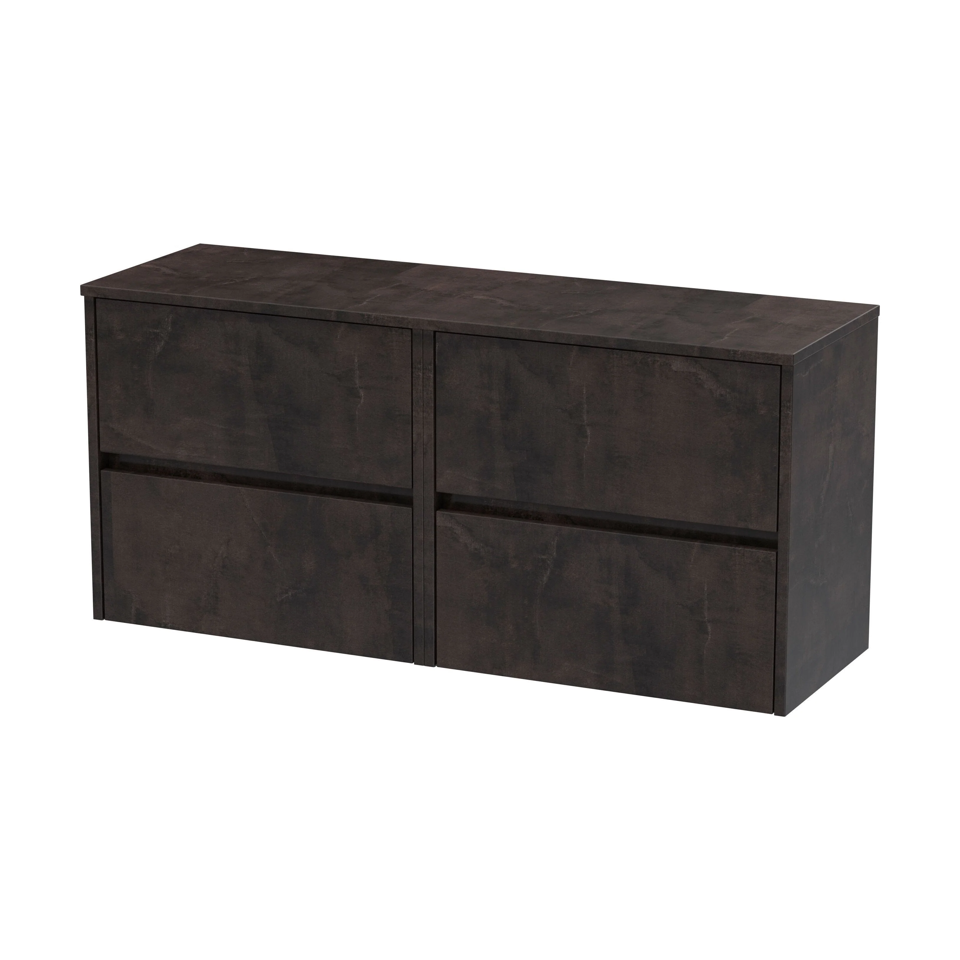 Chartley Contemporary 4 Drawer Wall Hung Vanity Unit with Worktop, Metallic Slate, 1200mm