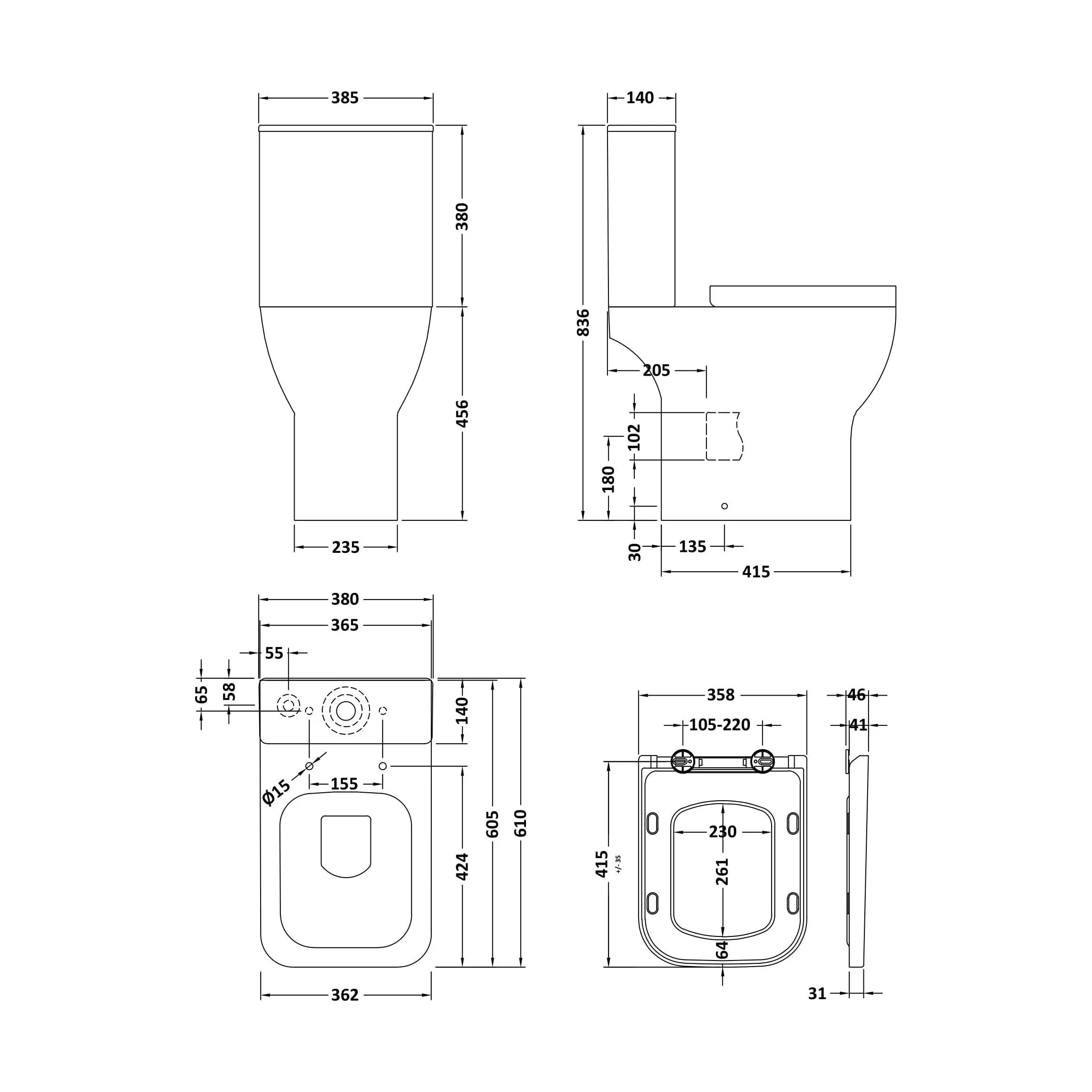 Hilderstone Modern Comfort Height Close Coupled Toilet with Soft Close Seat - Image 5