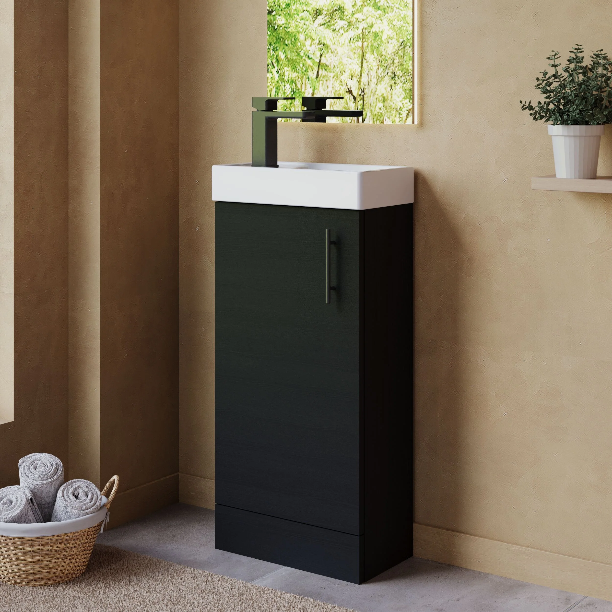 Freehay Compact Cloakroom Vanity Basin Unit, 400mm - Choice of Mount Type, Colour and Handle Finish - Image 100