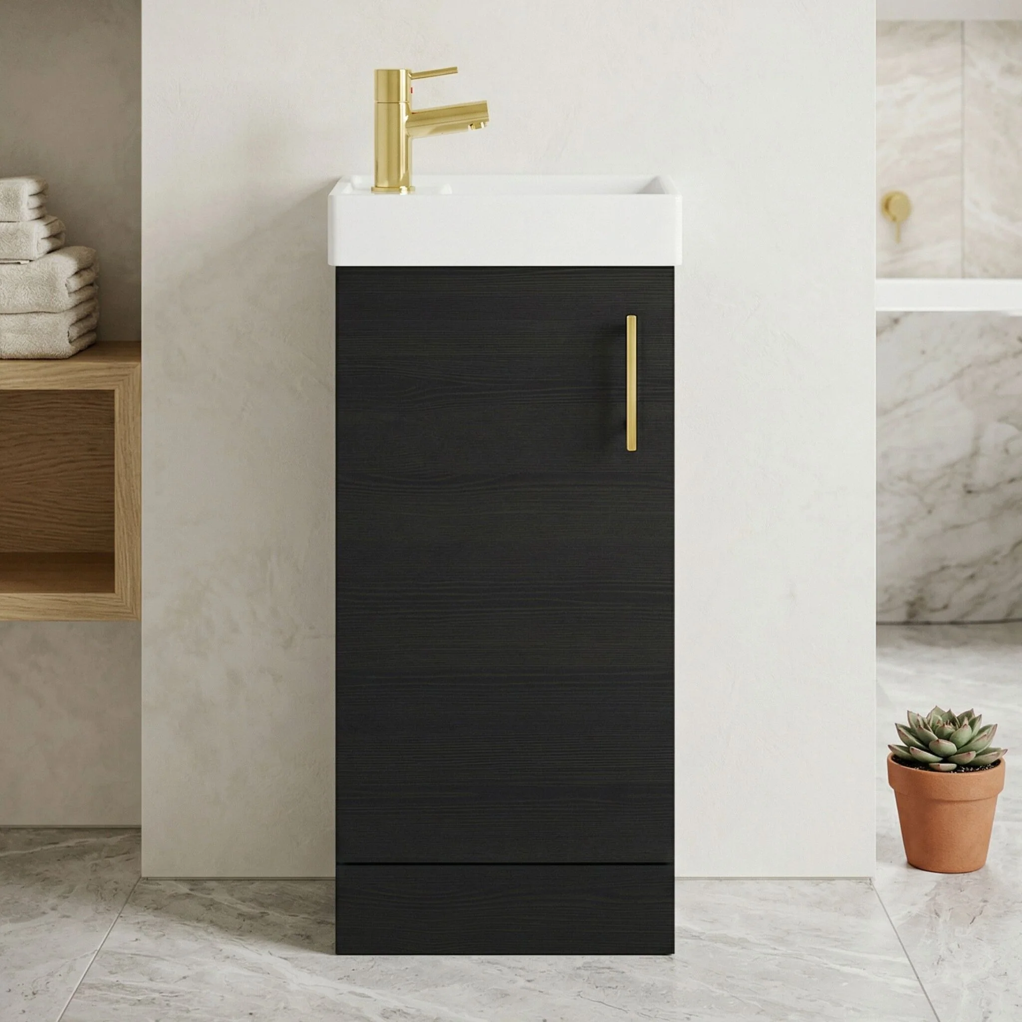 Freehay Compact Cloakroom Vanity Basin Unit, 400mm - Choice of Mount Type, Colour and Handle Finish - Image 14