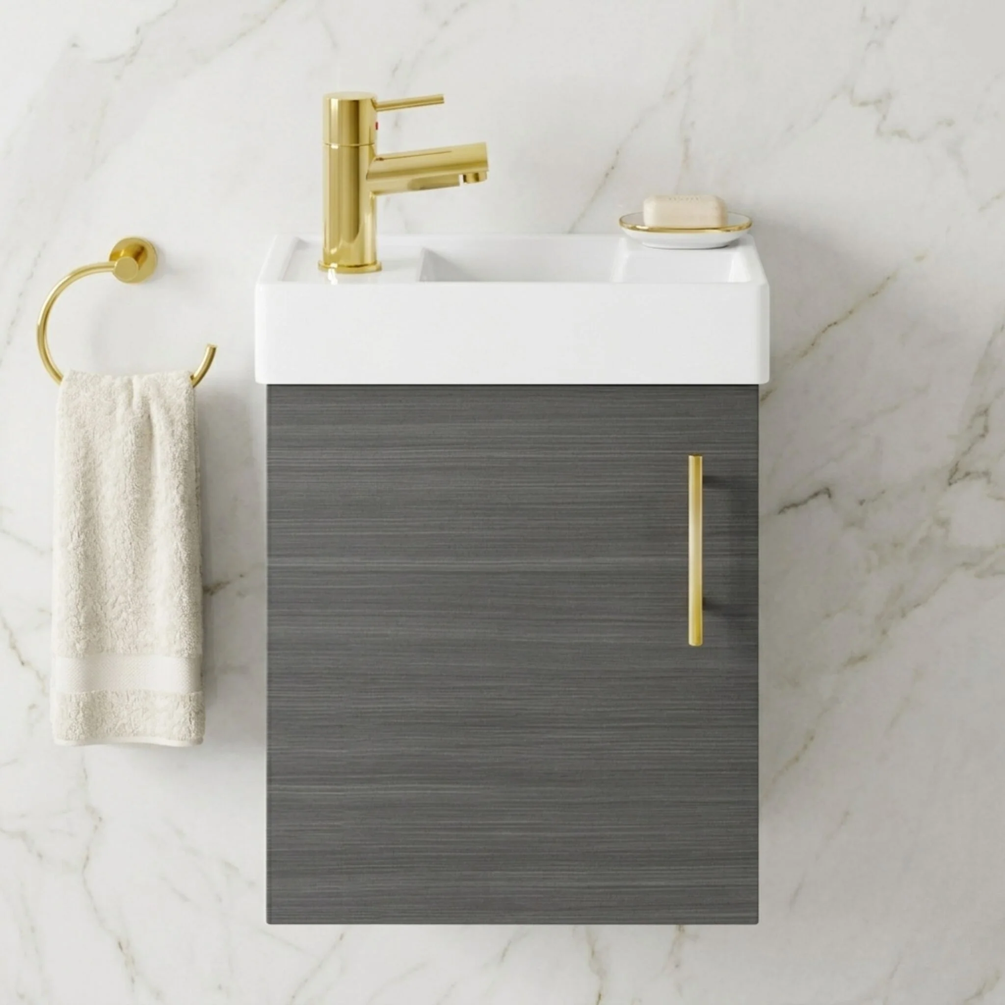 Freehay Compact Cloakroom Vanity Basin Unit, 400mm - Choice of Mount Type, Colour and Handle Finish - Image 16