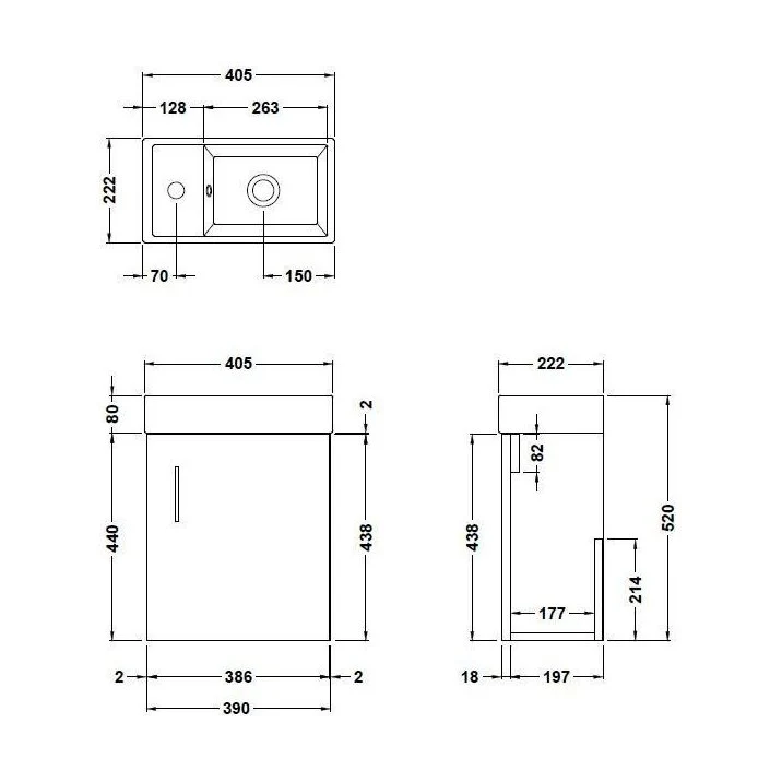 Freehay Compact Cloakroom Vanity Basin Unit, 400mm - Choice of Mount Type, Colour and Handle Finish - Image 166