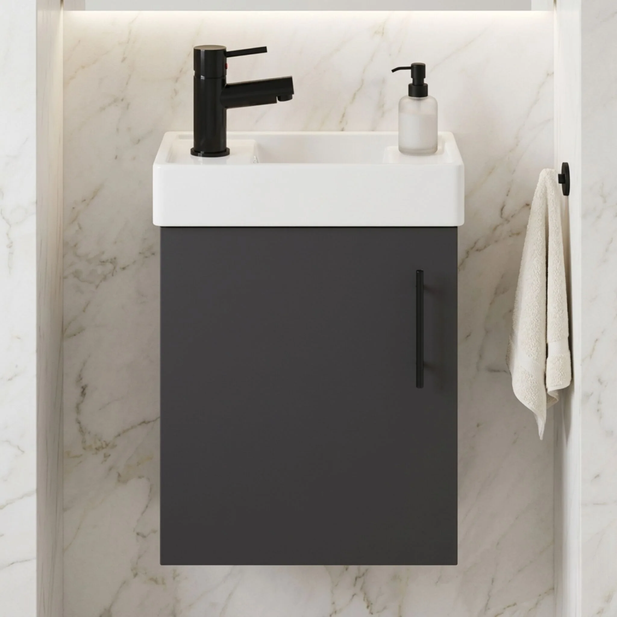 Freehay Compact Cloakroom Vanity Basin Unit, 400mm - Choice of Mount Type, Colour and Handle Finish - Image 19