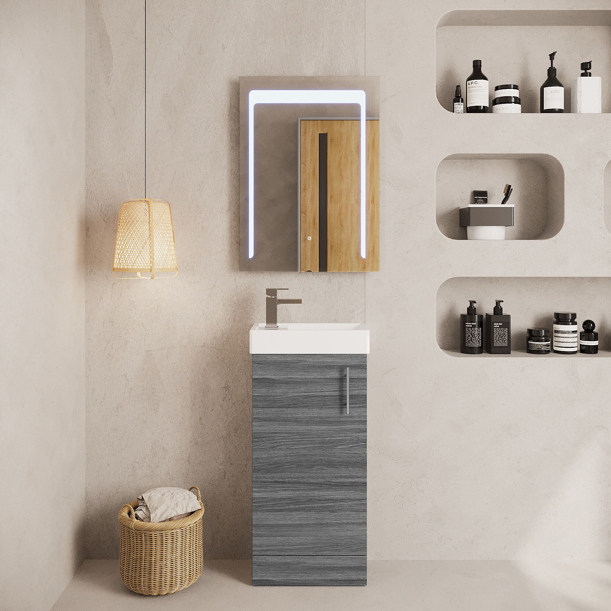 Freehay Compact Cloakroom Vanity Basin Unit, 400mm - Choice of Mount Type, Colour and Handle Finish - Image 32