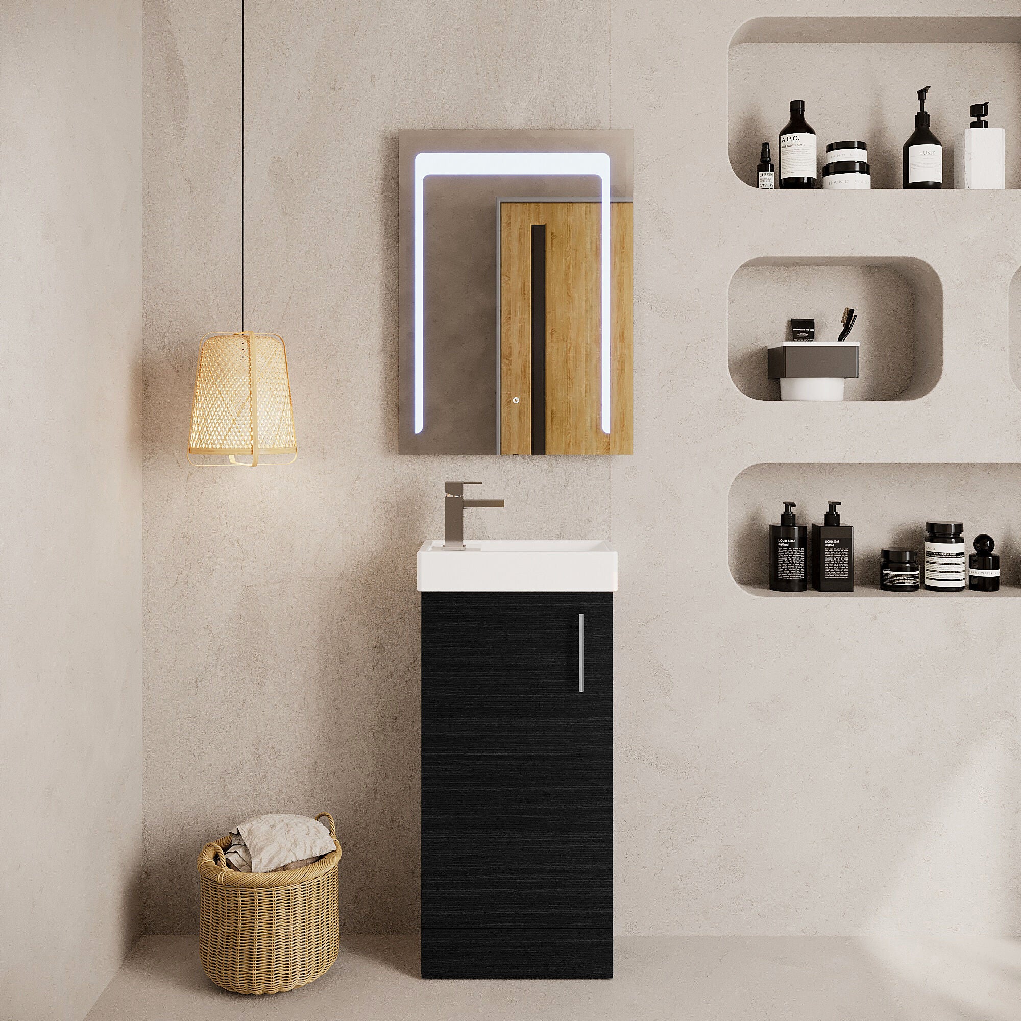 Freehay Compact Cloakroom Vanity Basin Unit, 400mm - Choice of Mount Type, Colour and Handle Finish - Image 33