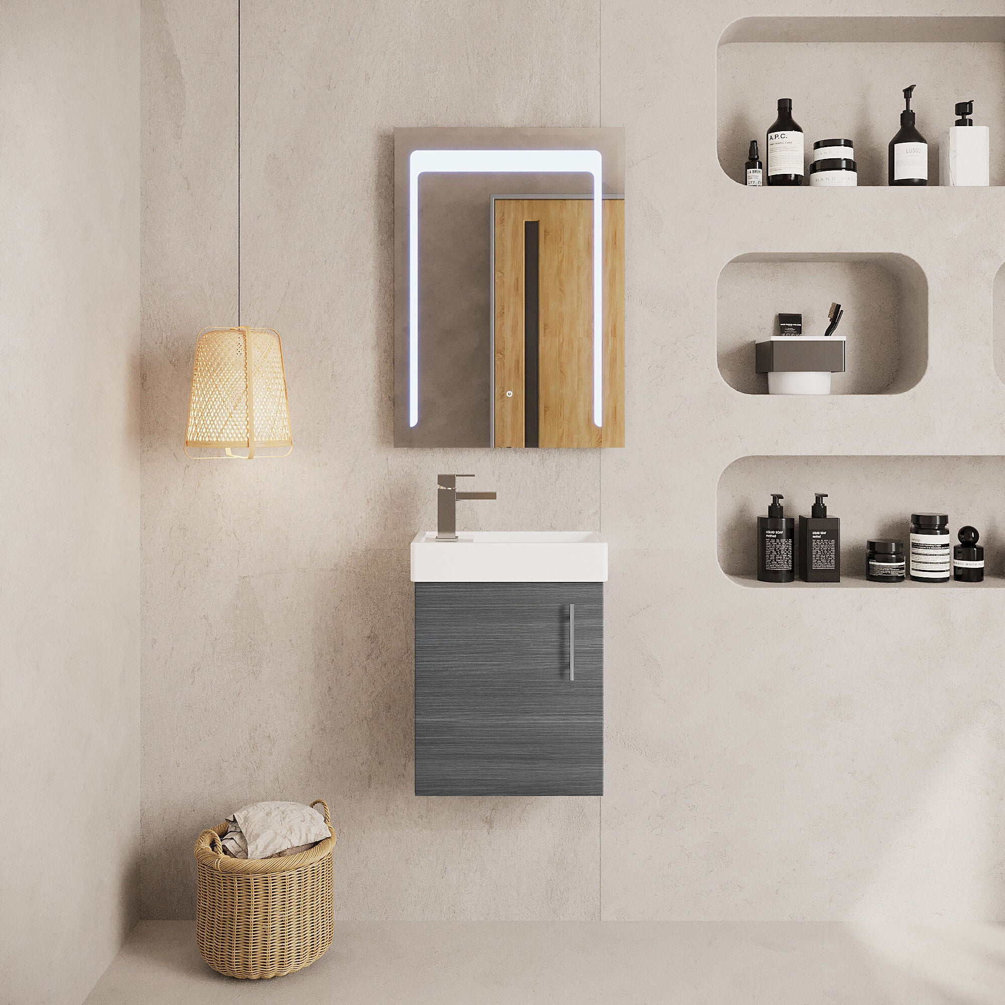 Freehay Compact Cloakroom Vanity Basin Unit, 400mm - Choice of Mount Type, Colour and Handle Finish - Image 34