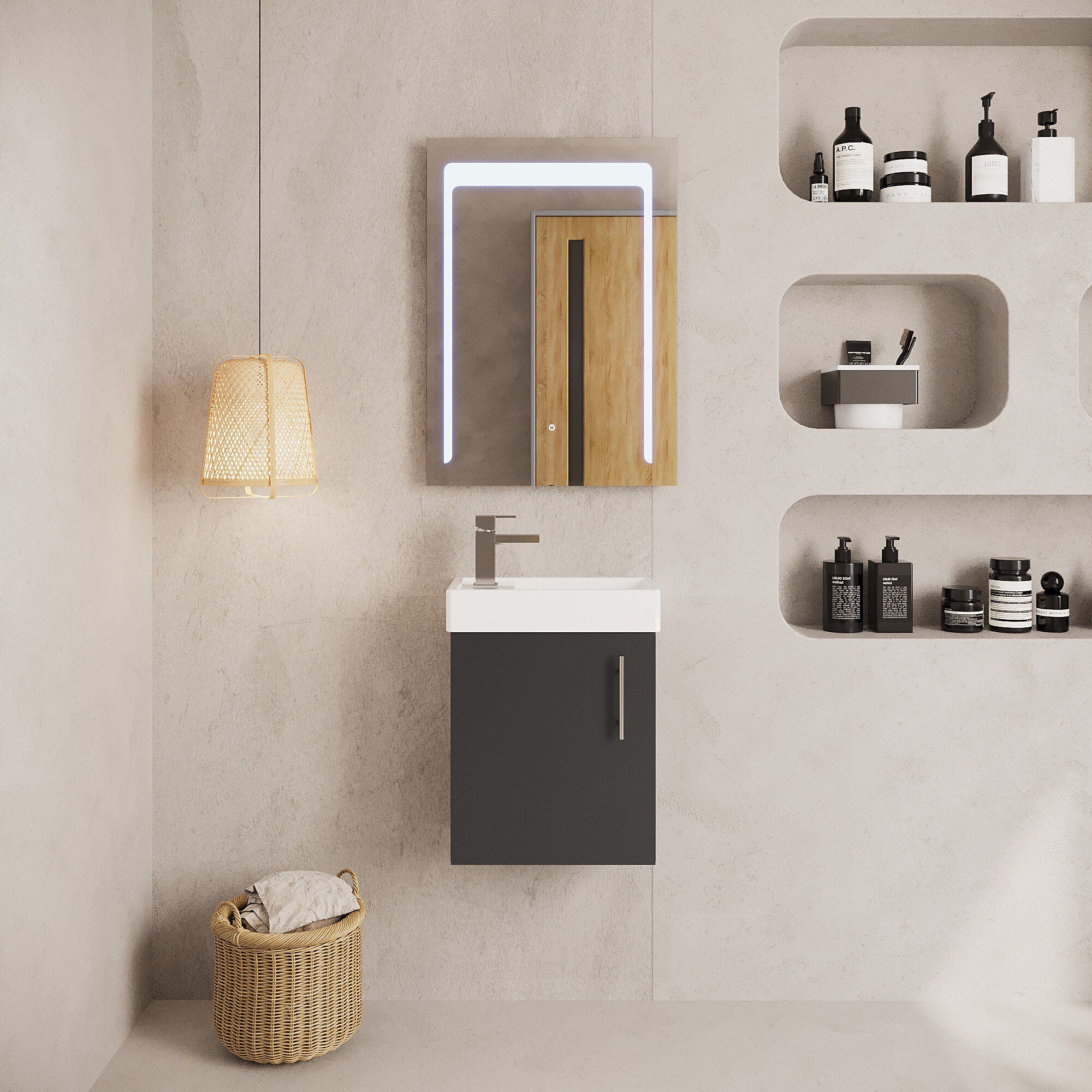 Freehay Compact Cloakroom Vanity Basin Unit, 400mm - Choice of Mount Type, Colour and Handle Finish - Image 36