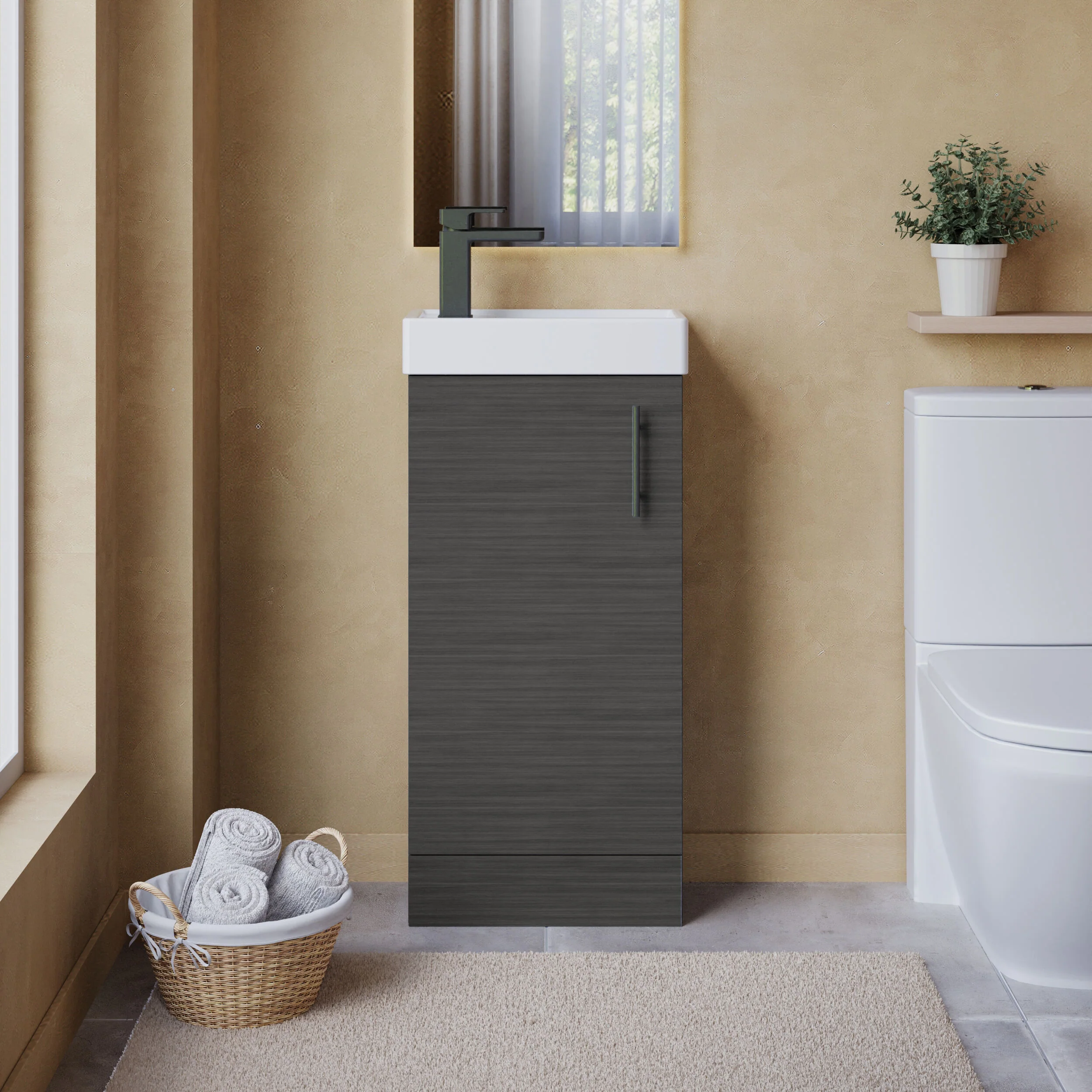 Freehay Compact Cloakroom Vanity Basin Unit, 400mm - Choice of Mount Type, Colour and Handle Finish - Image 38