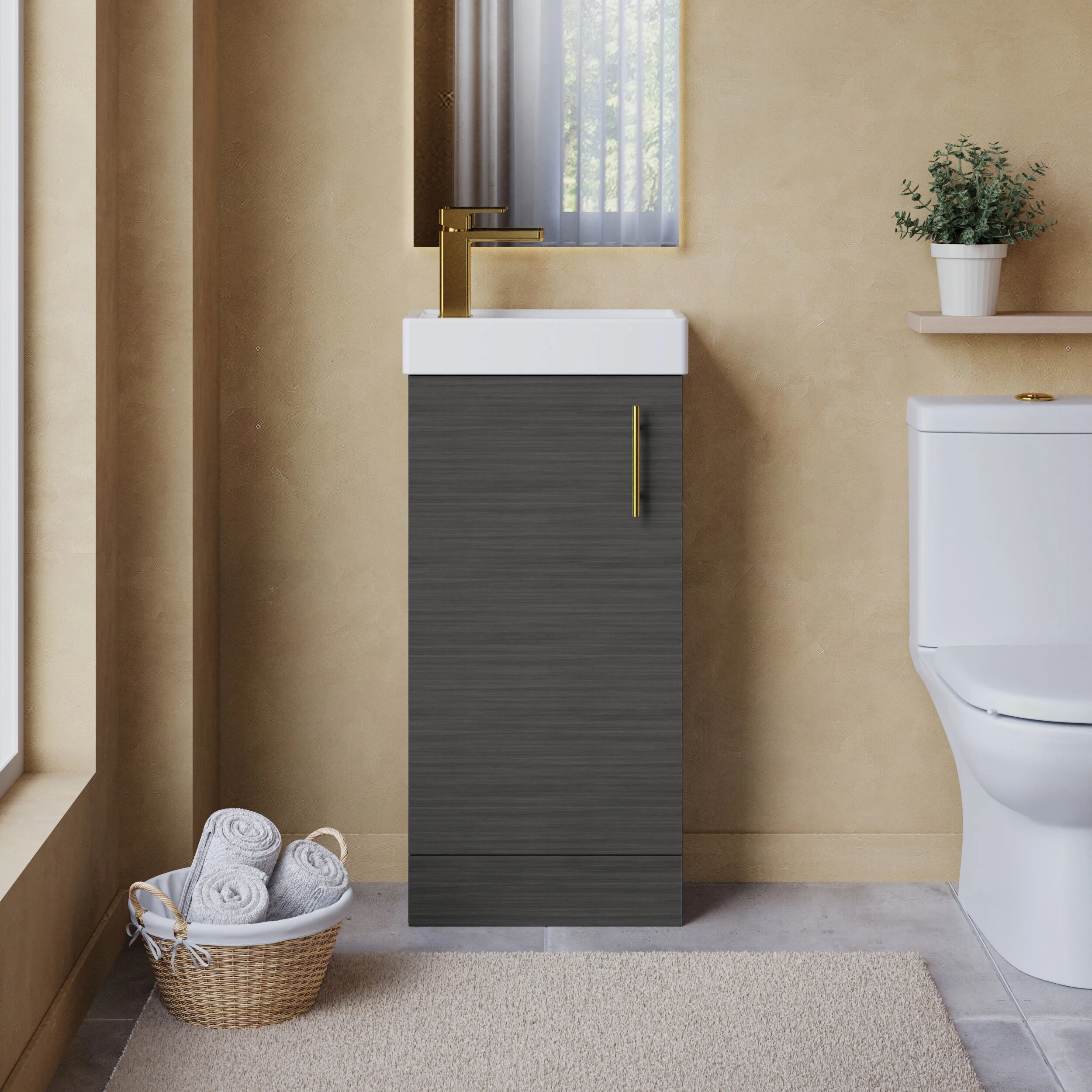 Freehay Compact Cloakroom Vanity Basin Unit, 400mm - Choice of Mount Type, Colour and Handle Finish - Image 39