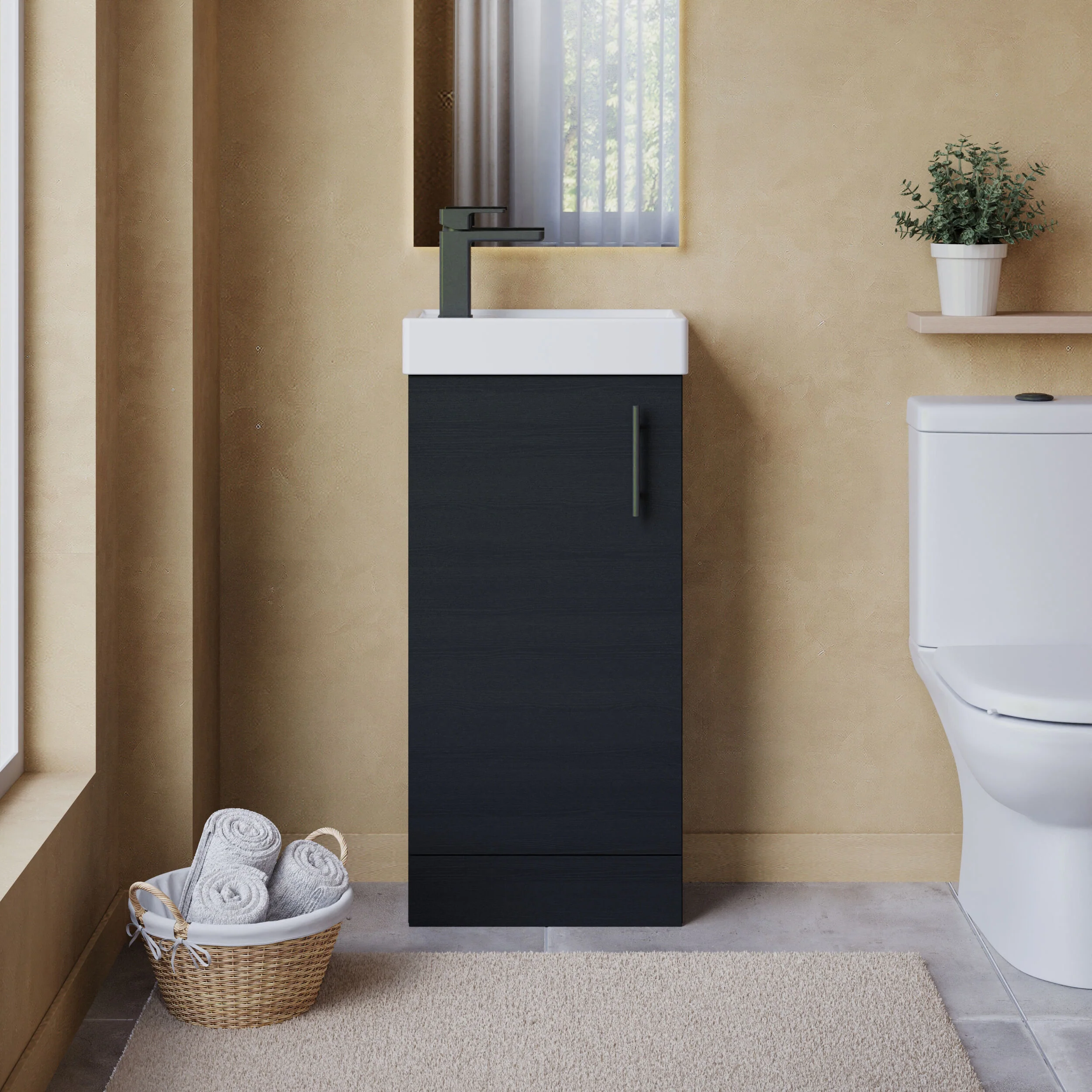 Freehay Compact Cloakroom Vanity Basin Unit, 400mm - Choice of Mount Type, Colour and Handle Finish - Image 40