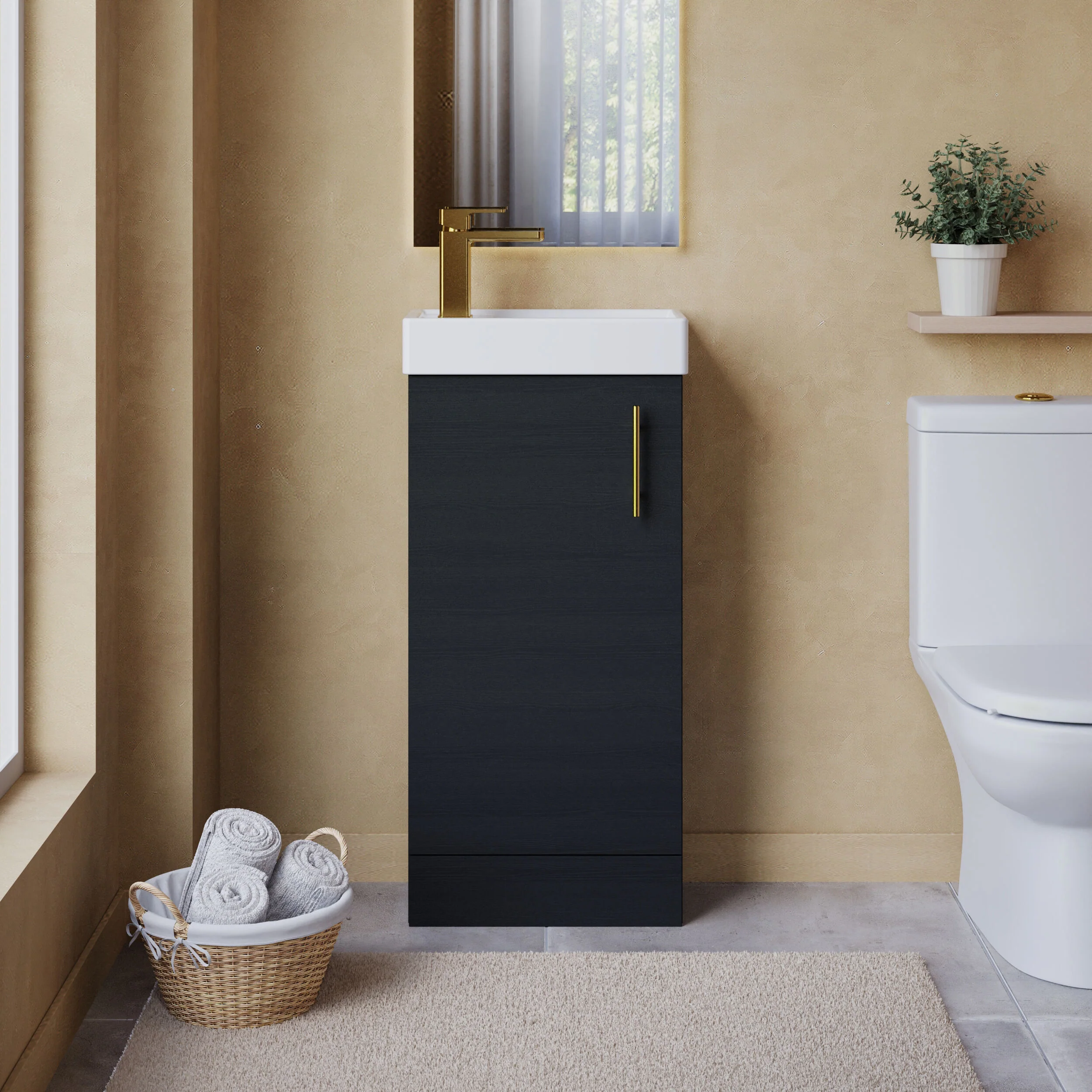 Freehay Compact Cloakroom Vanity Basin Unit, 400mm - Choice of Mount Type, Colour and Handle Finish - Image 41