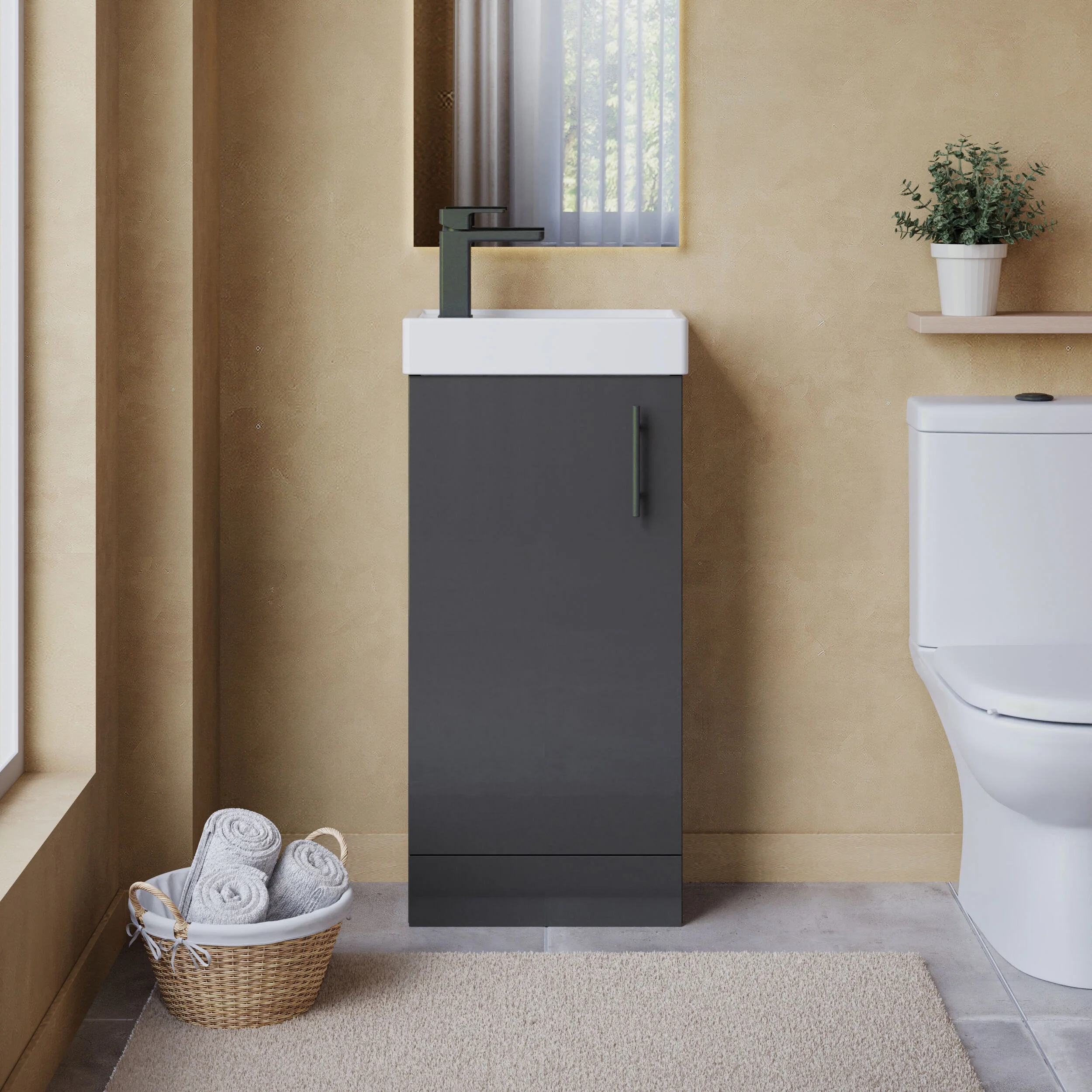 Freehay Compact Cloakroom Vanity Basin Unit, 400mm - Choice of Mount Type, Colour and Handle Finish - Image 48
