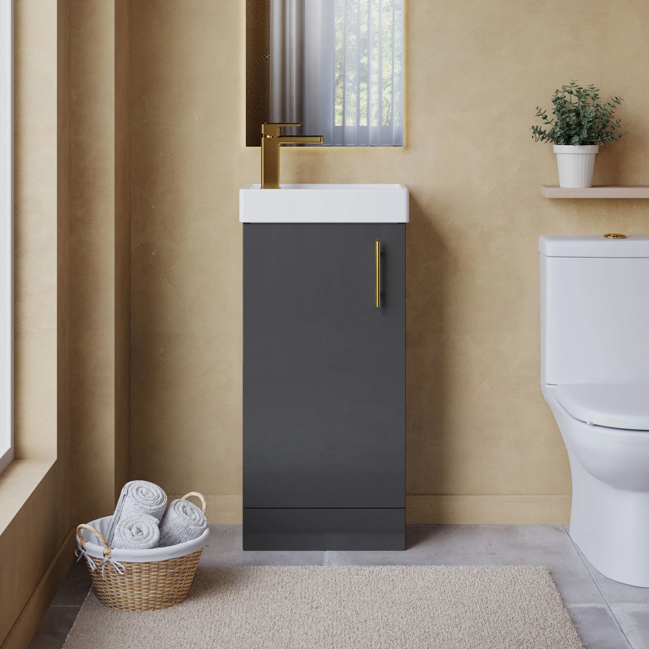 Freehay Compact Cloakroom Vanity Basin Unit, 400mm - Choice of Mount Type, Colour and Handle Finish - Image 49