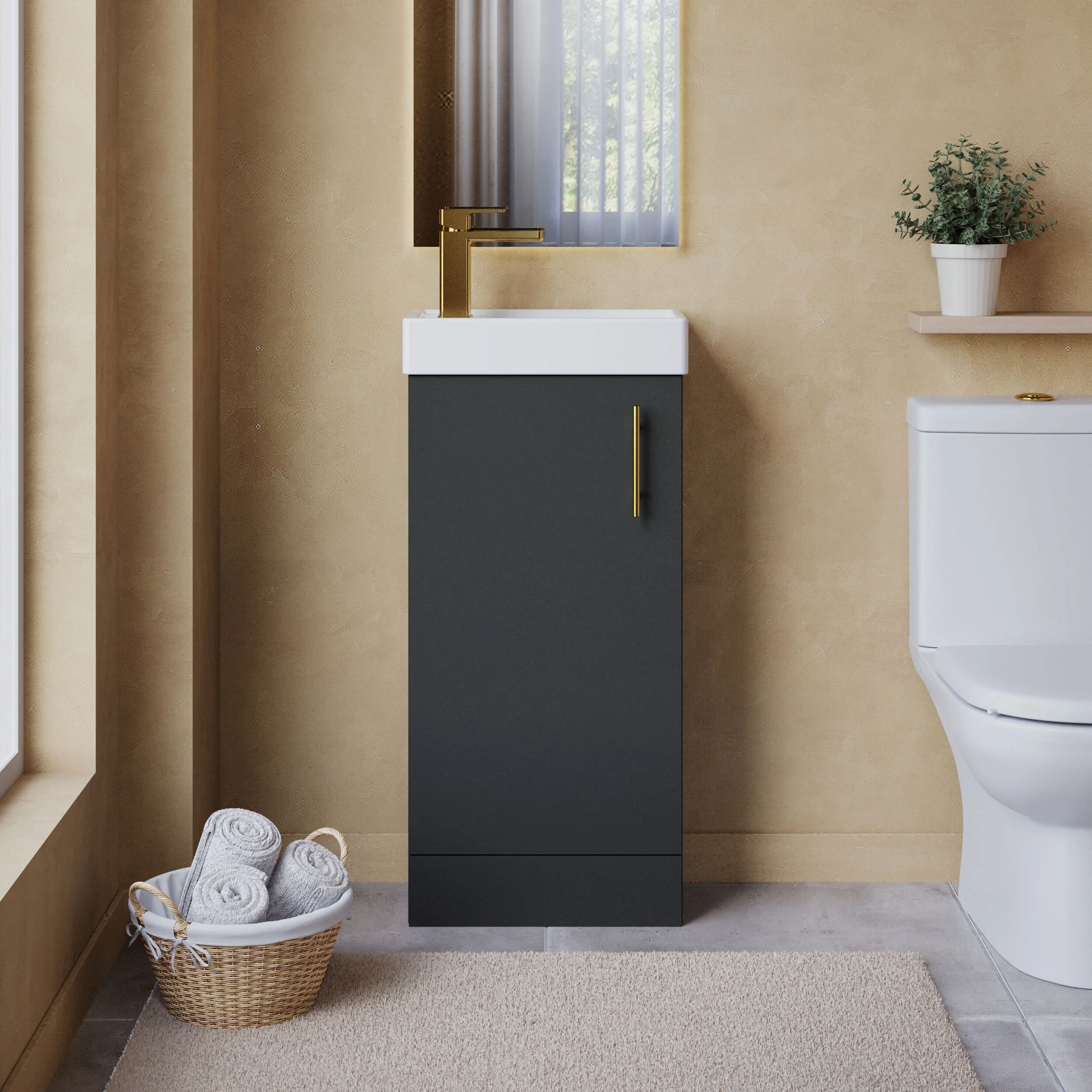 Freehay Compact Cloakroom Vanity Basin Unit, 400mm - Choice of Mount Type, Colour and Handle Finish - Image 53