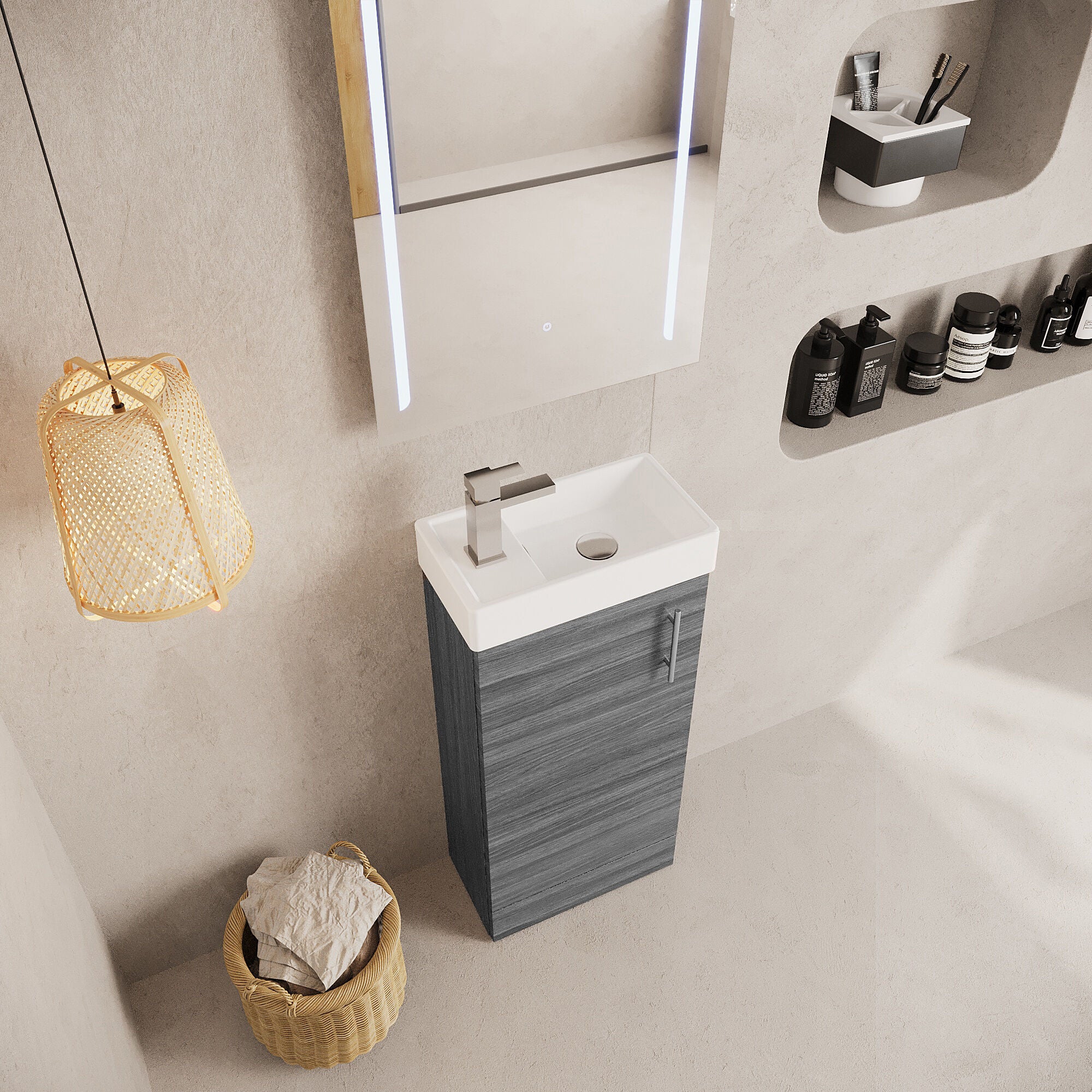 Freehay Compact Cloakroom Vanity Basin Unit, 400mm - Choice of Mount Type, Colour and Handle Finish - Image 62