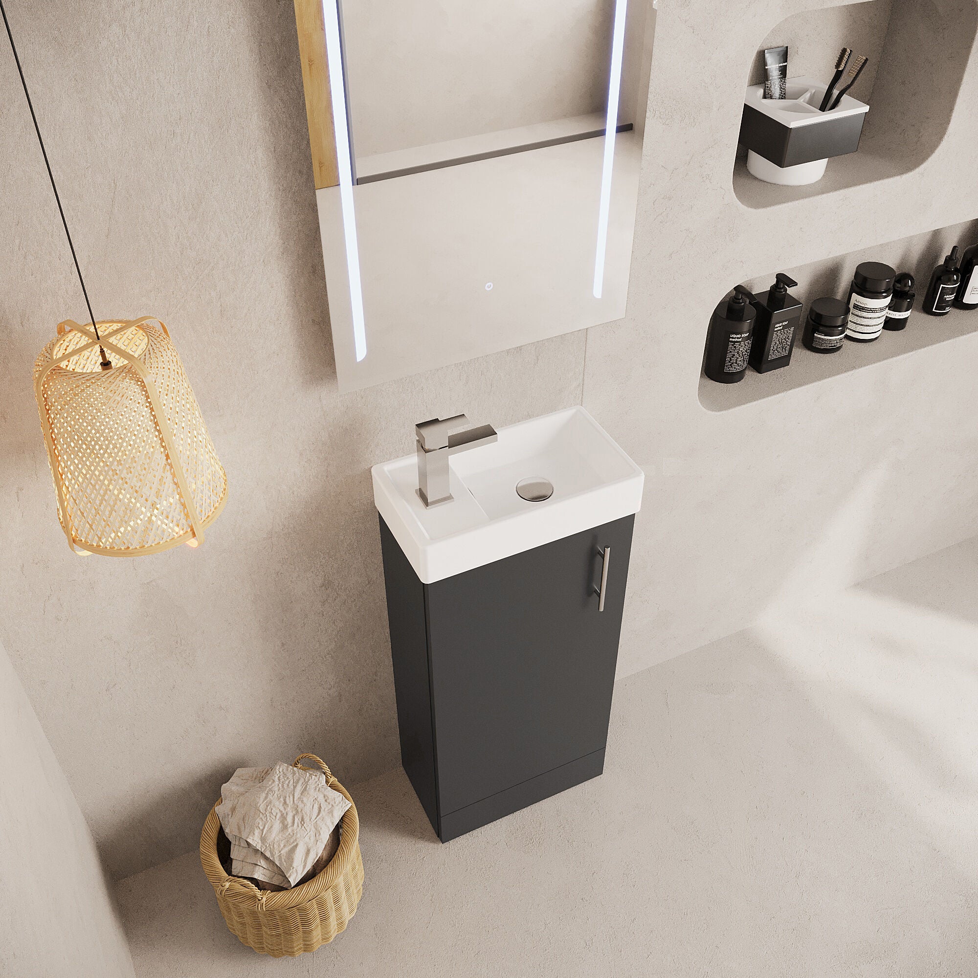 Freehay Compact Cloakroom Vanity Basin Unit, 400mm - Choice of Mount Type, Colour and Handle Finish - Image 67