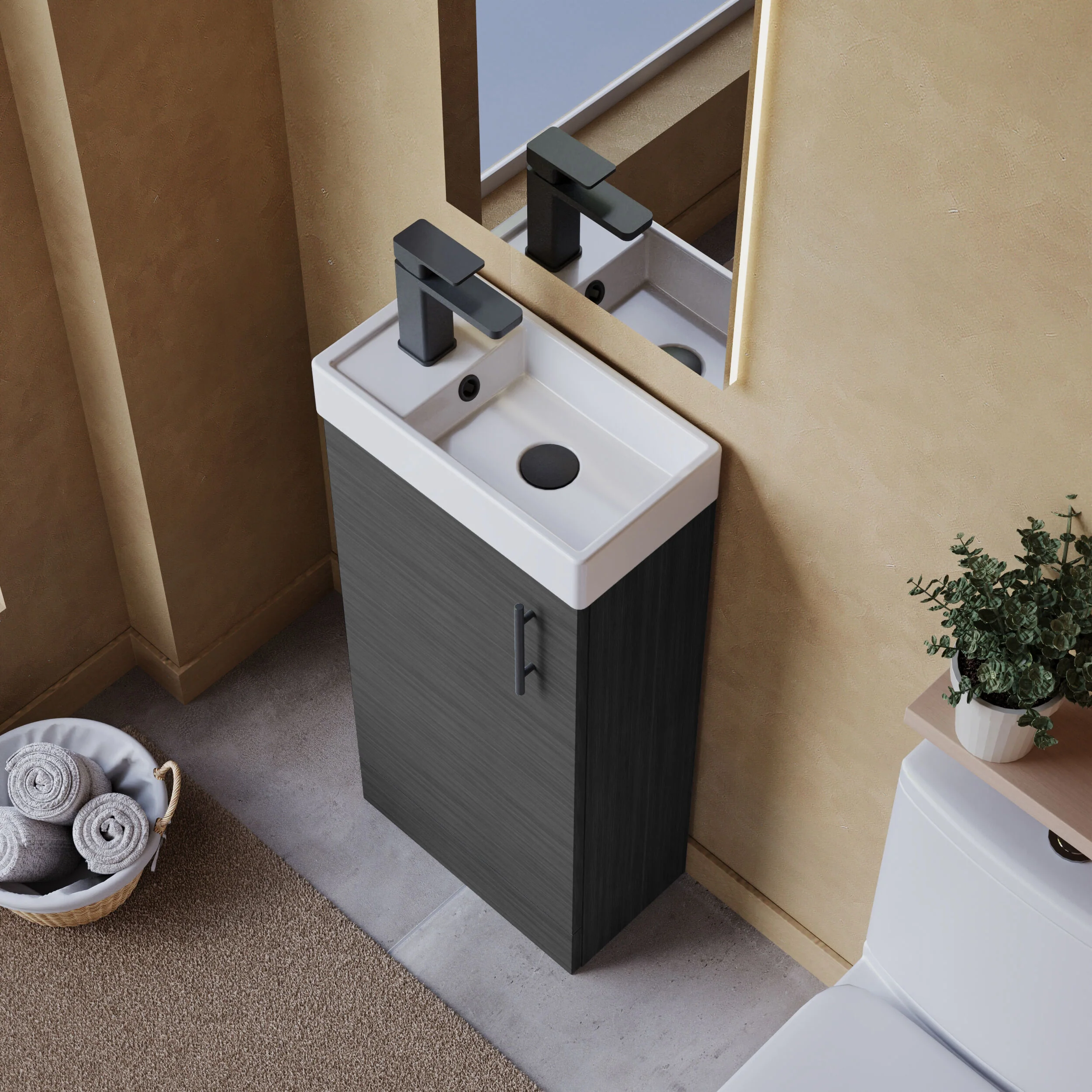 Freehay Compact Cloakroom Vanity Basin Unit, 400mm - Choice of Mount Type, Colour and Handle Finish - Image 68