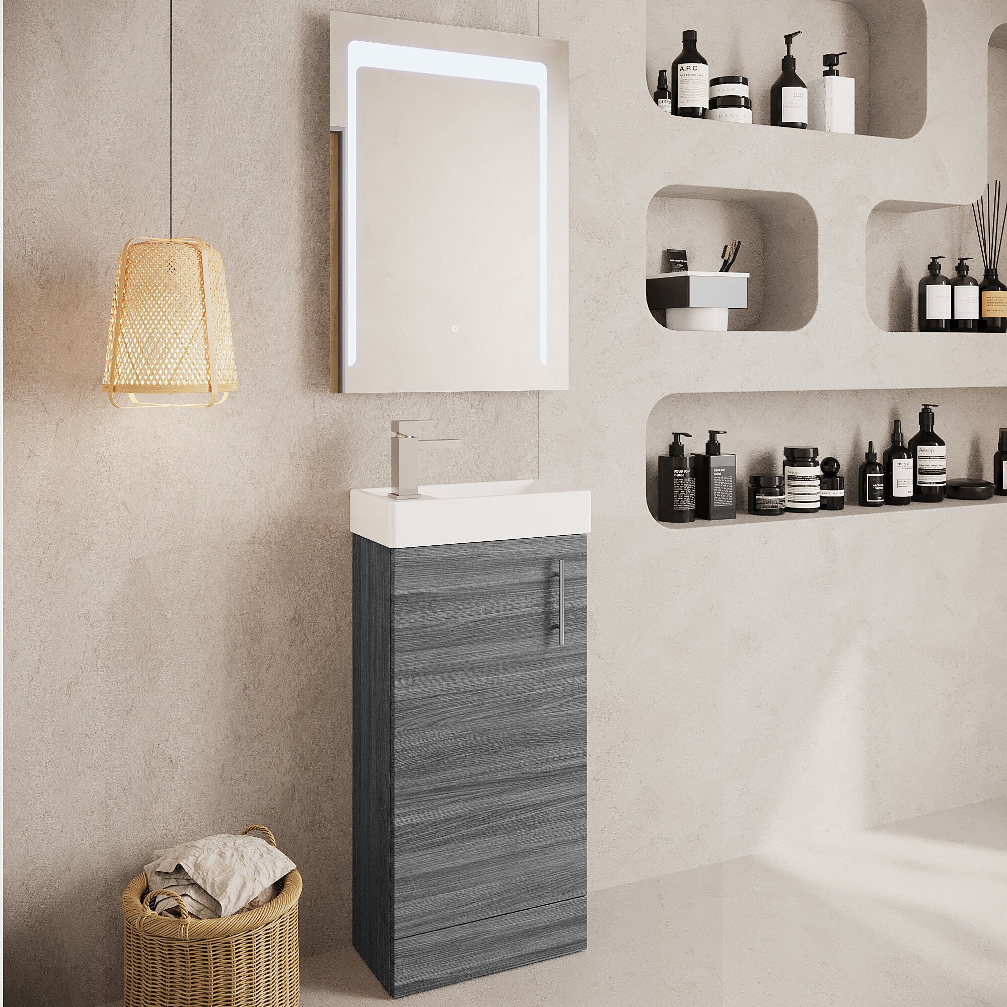 Freehay Compact Cloakroom Vanity Basin Unit, 400mm - Choice of Mount Type, Colour and Handle Finish - Image 92